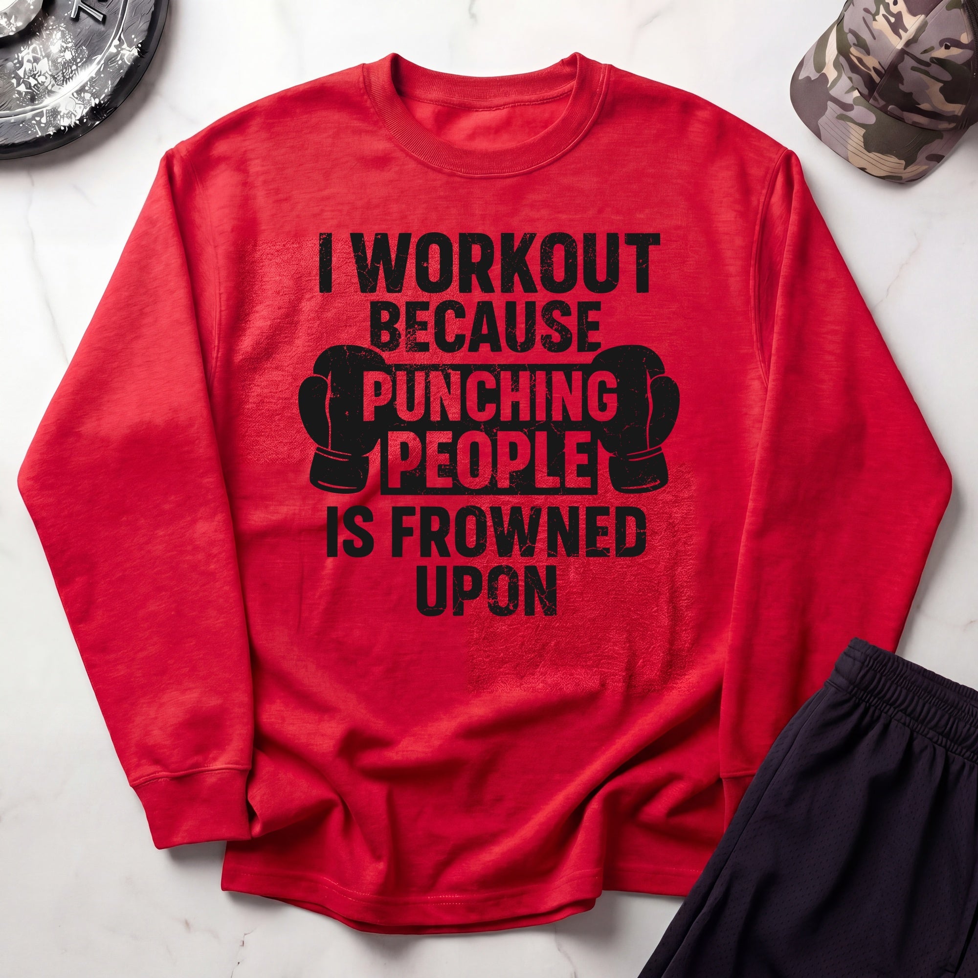 I Work Out Cozy Retro Crewneck Gym Sweatshirt
