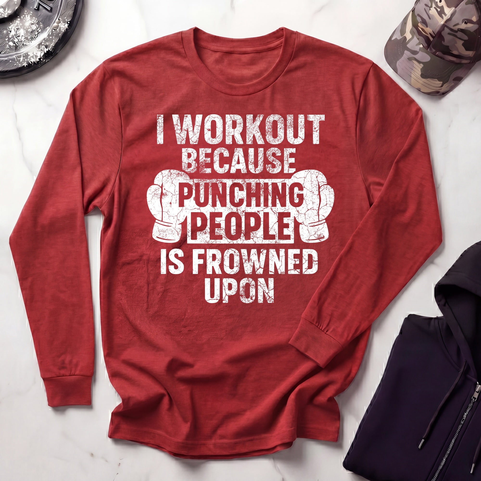 I Work Out Boxer Long Sleeve Gym Tee