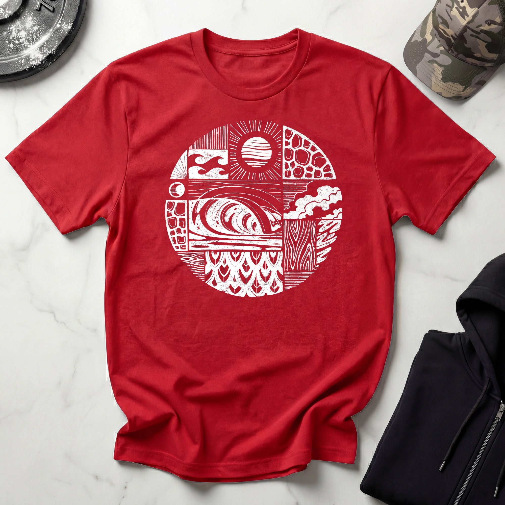 Nature Sea Surf Sun Vintage Screenprint Gym T-Shirt