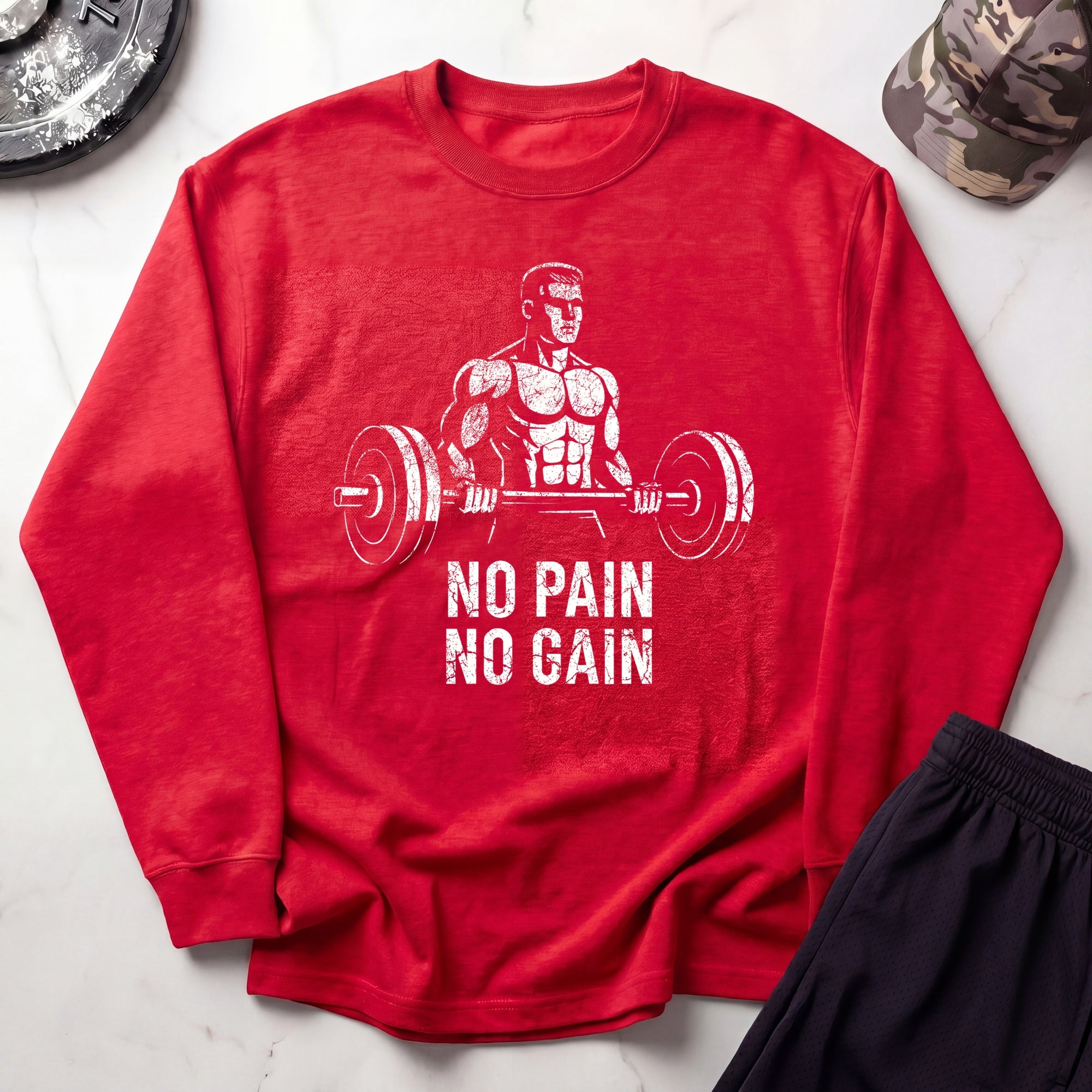 No Pain No Gain Retro Cozy Gym Crewneck Sweatshirt