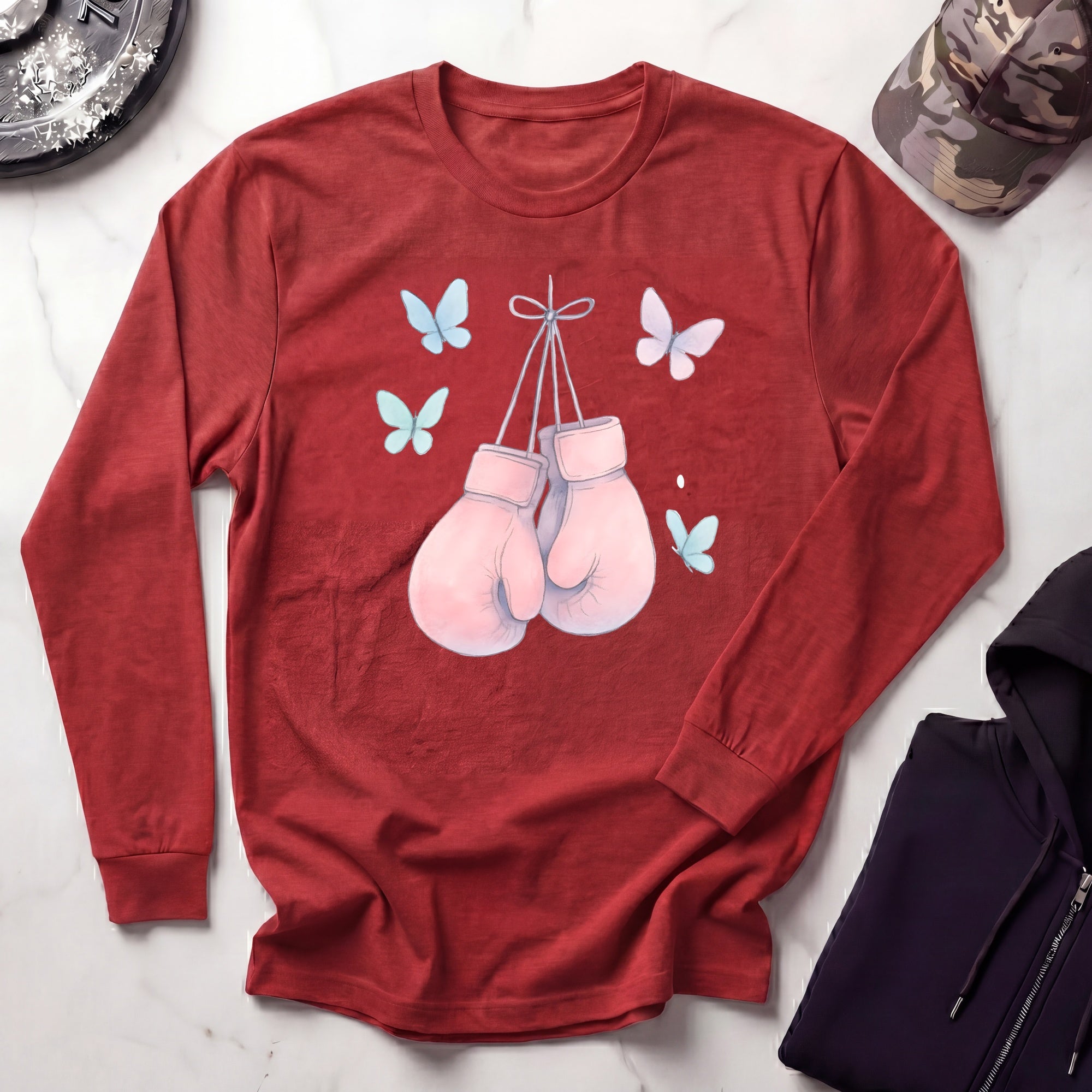Pink Boxing Gloves Long Sleeve Gym Tee