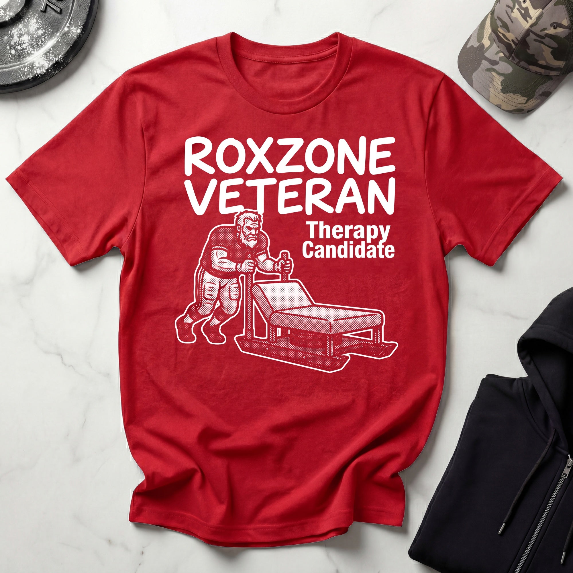 Roxzone Veteran Sled Push White Gym T-Shirt