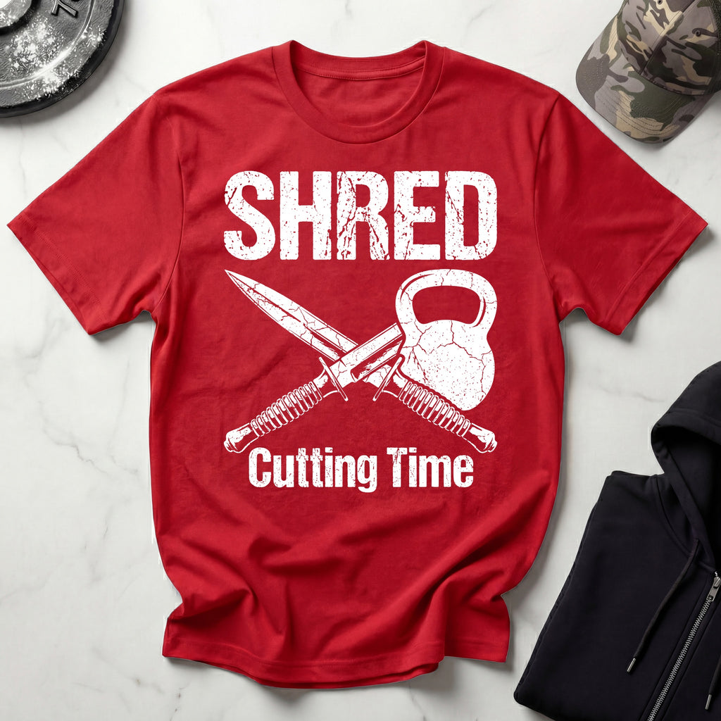 Shred Cutting Time Knife Kettlebell Graphic Vintage Gym T-Shirt