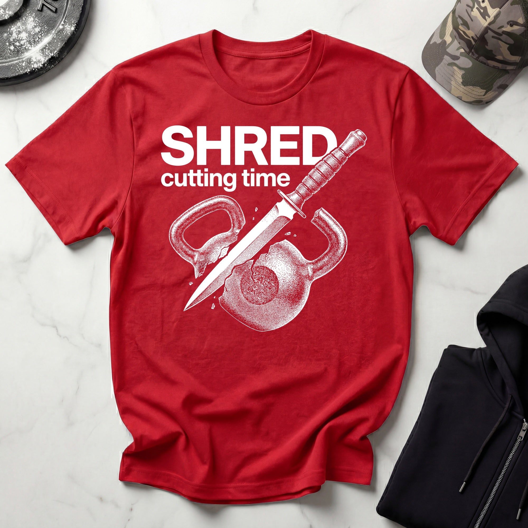 Shred Cutting Time Kettlebell Knife Graphic Vintage Gym T-Shirt