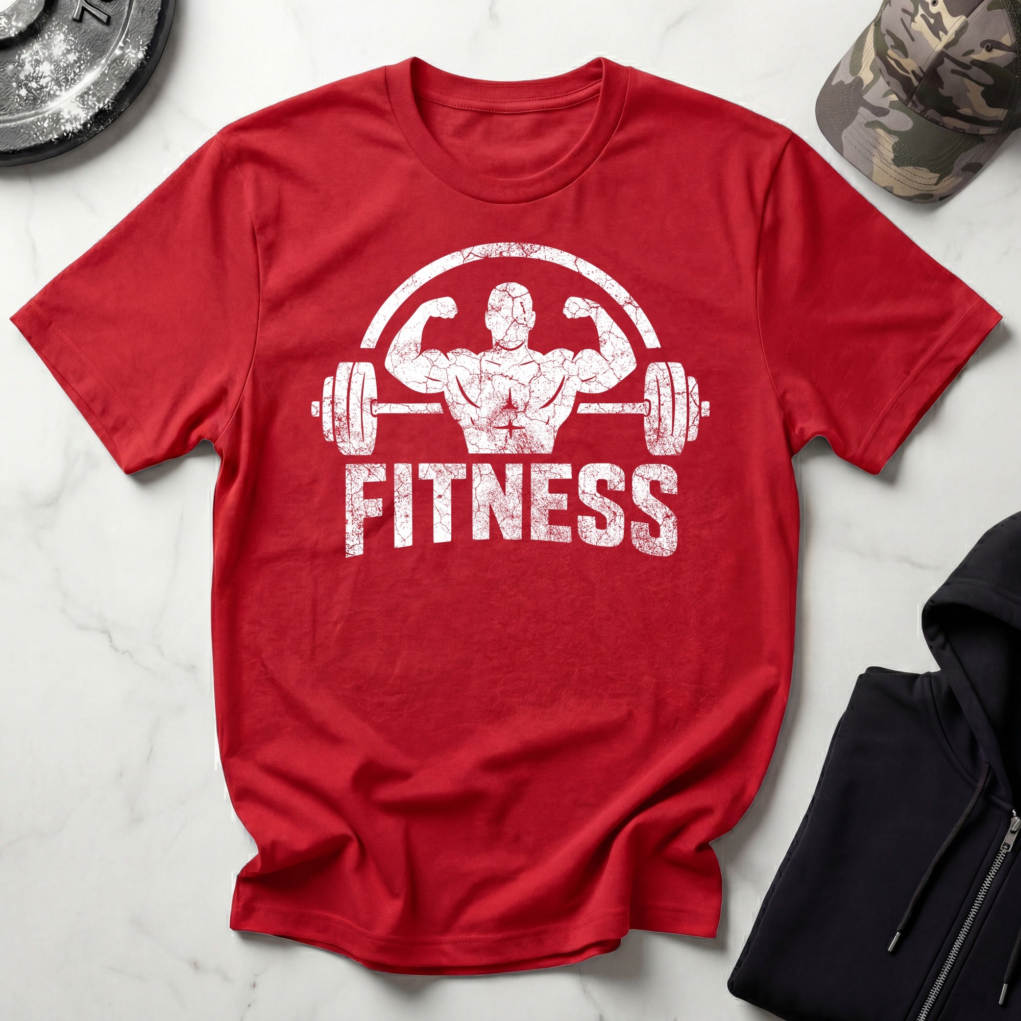 Bodybuilder and Barbell Grunge White Gym T-Shirt