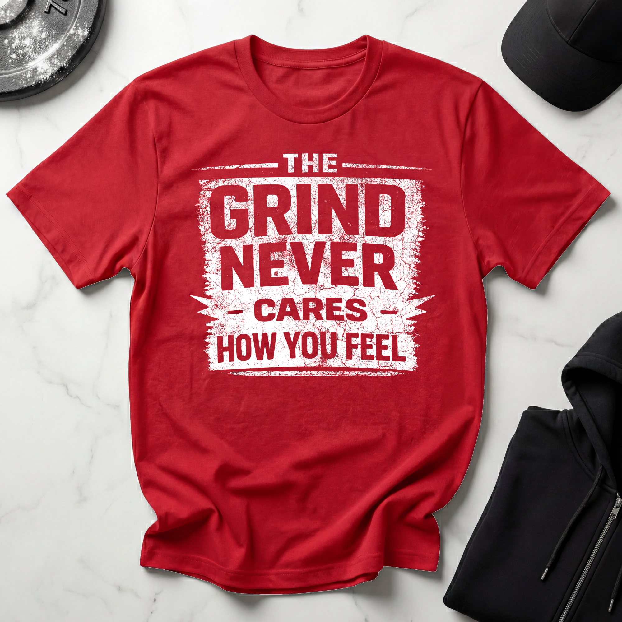 The Grind Never Cares Dark Tee