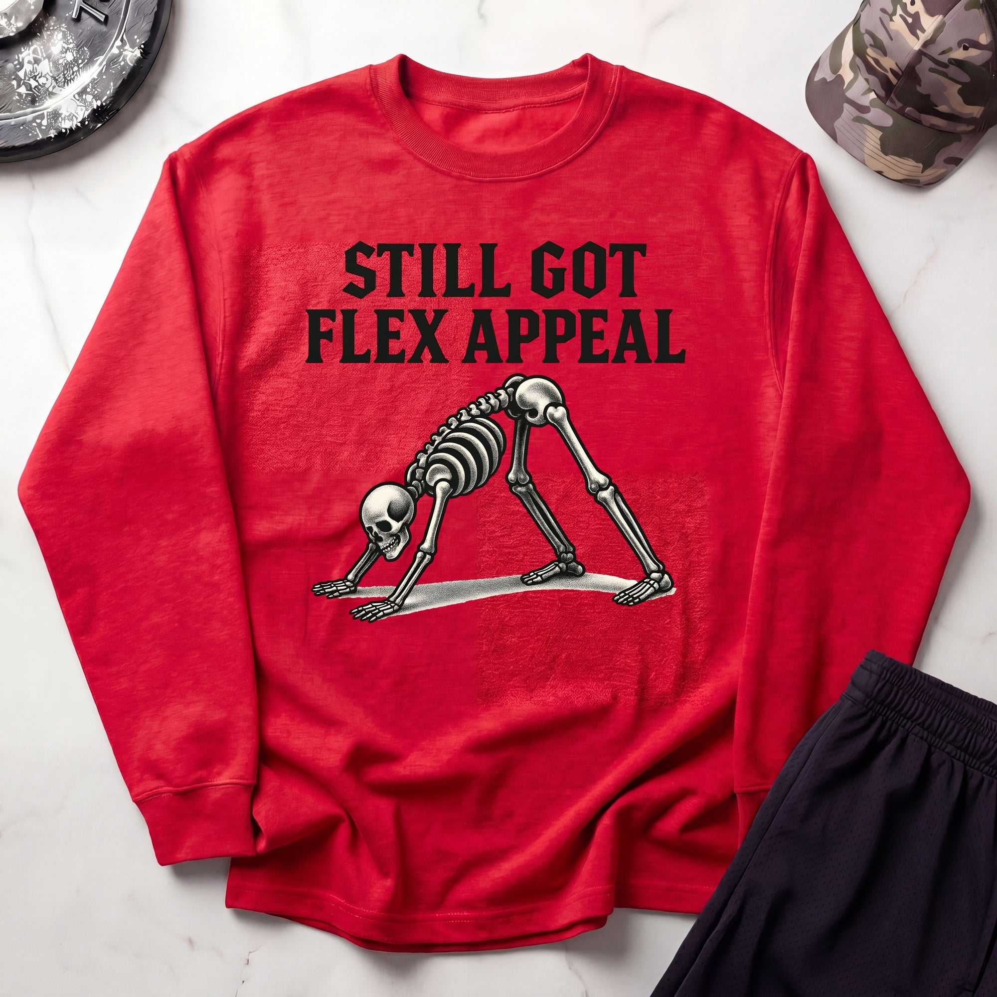 Skeletal Flex Cozy Retro Crewneck Gym Sweatshirt