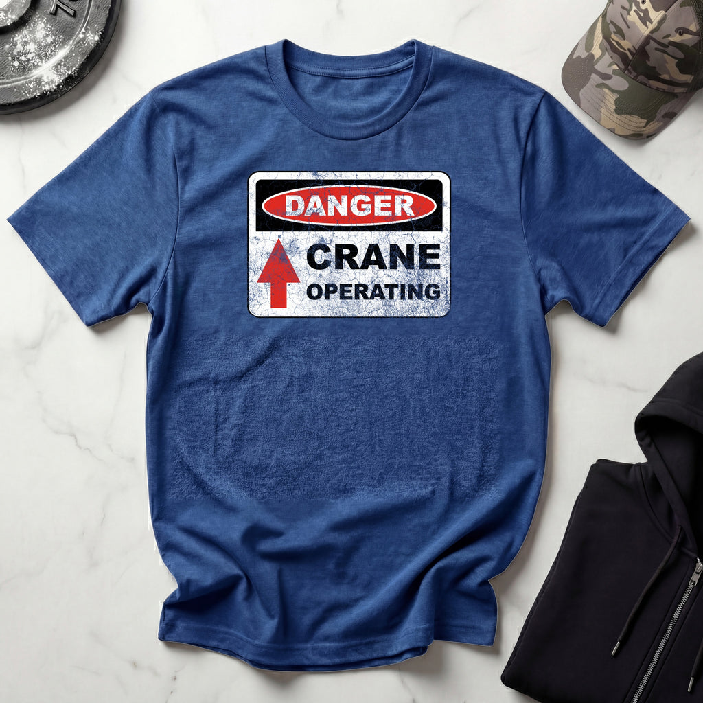 Crane Danger Sign Graphic Vintage Gym T-Shirt