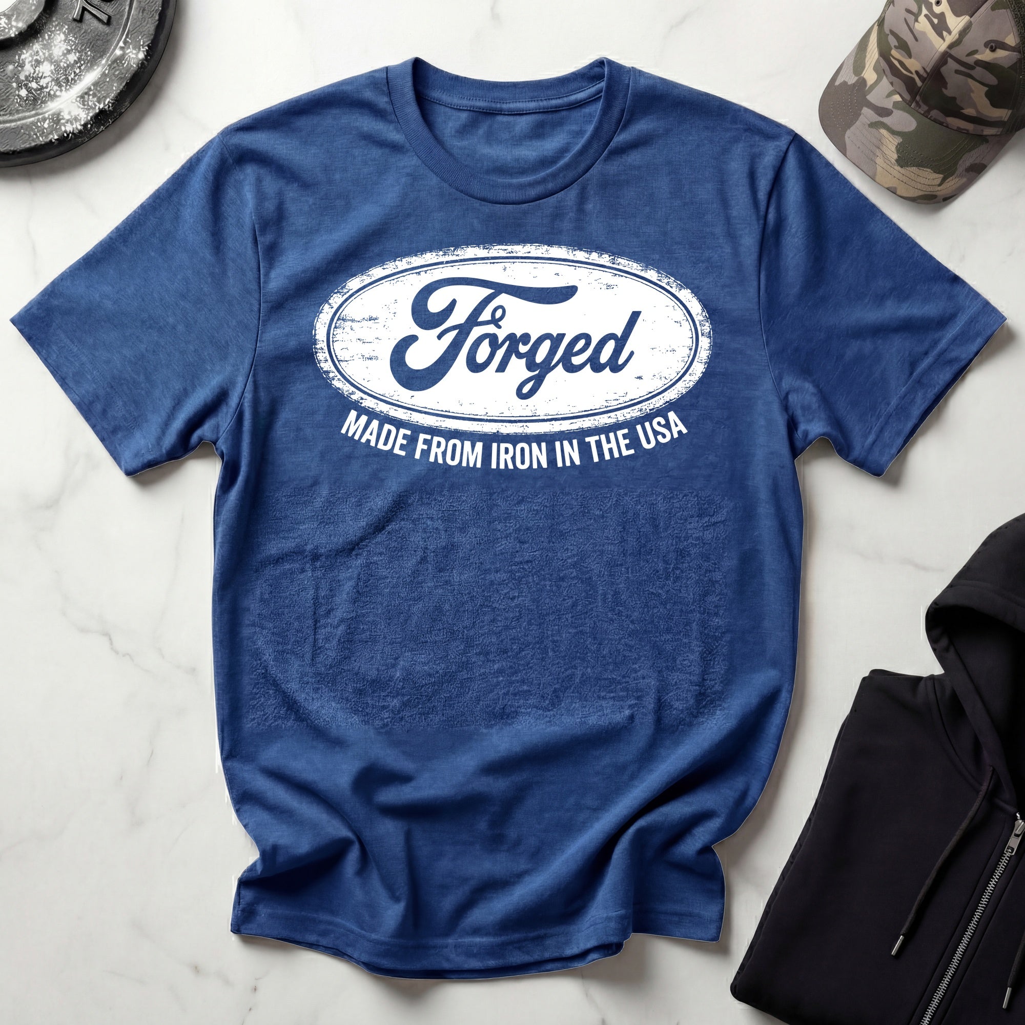 Forged In The USA Logo Vintage Graphic Gym T-Shirt