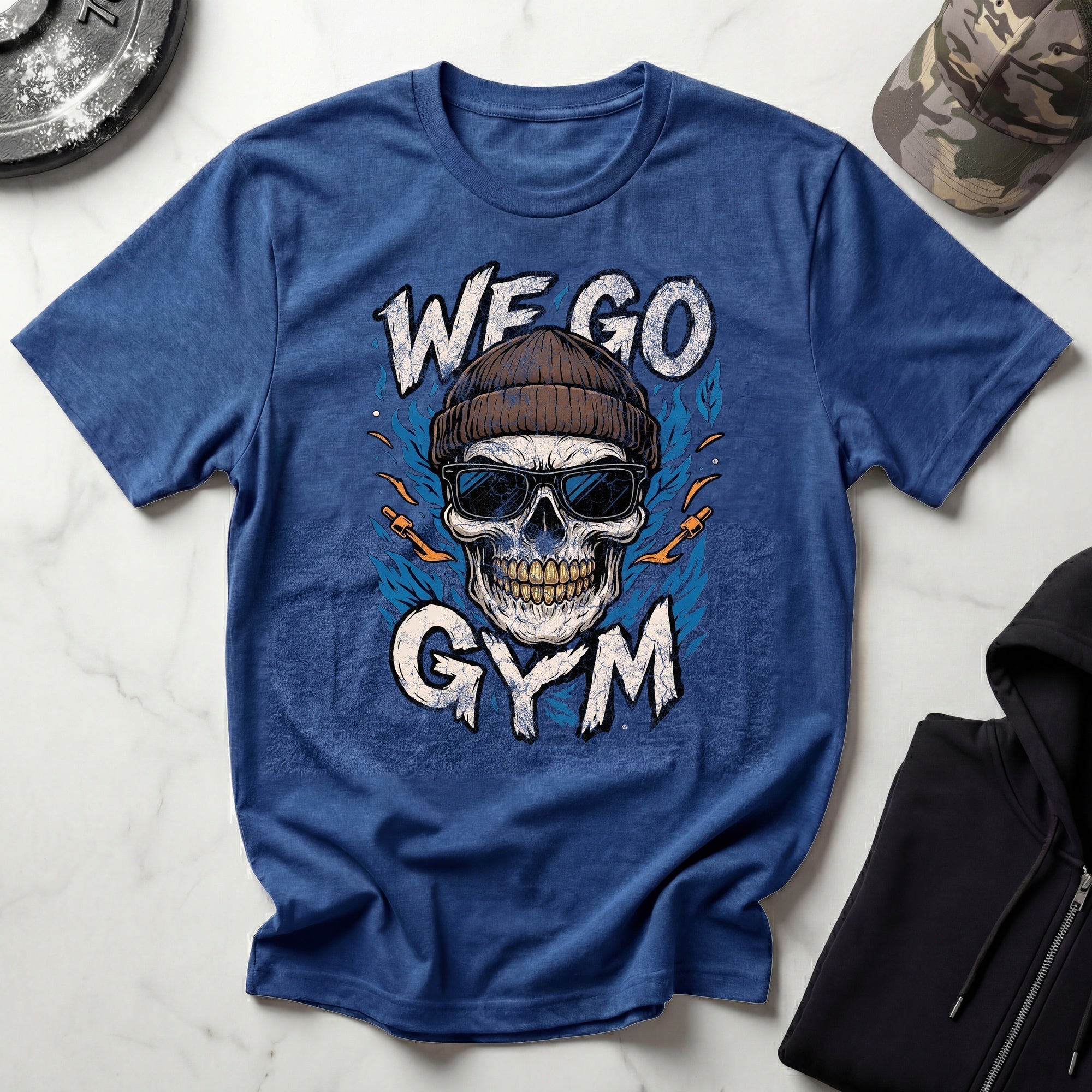We Go Gym Skull Graphic Vintage Gym T-Shirt