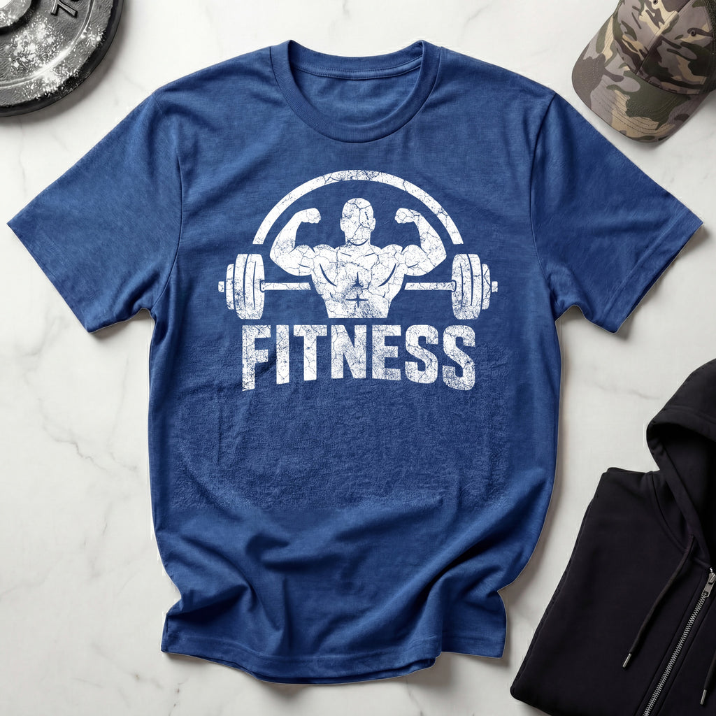 Bodybuilder and Barbell Grunge White Gym T-Shirt