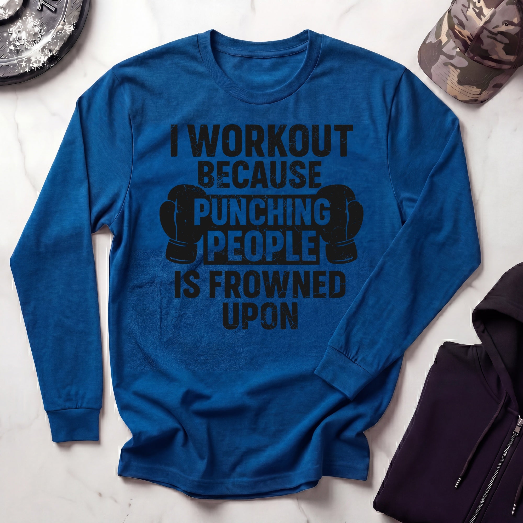 I Work Out Boxing Long Sleeve Gym Tee