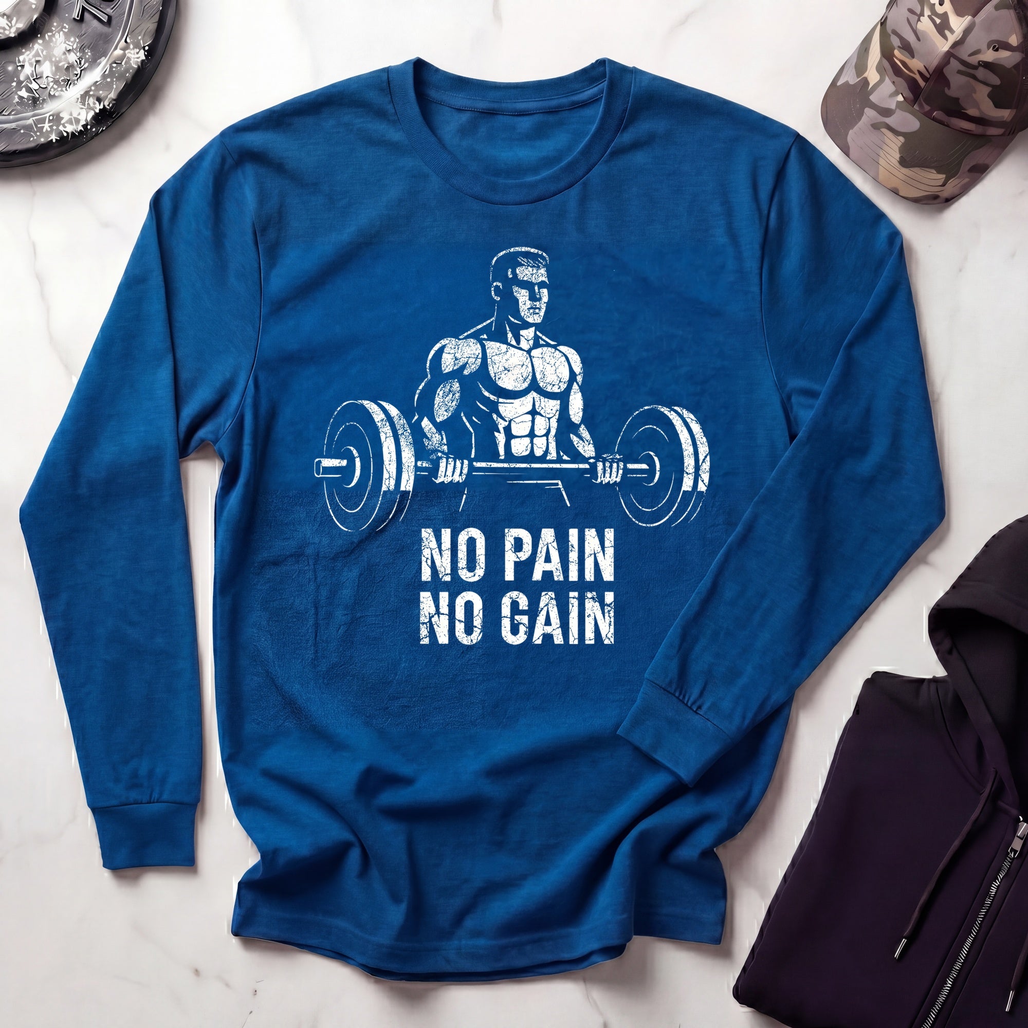 No Pain No Gain Retro Long Sleeve Gym Tee