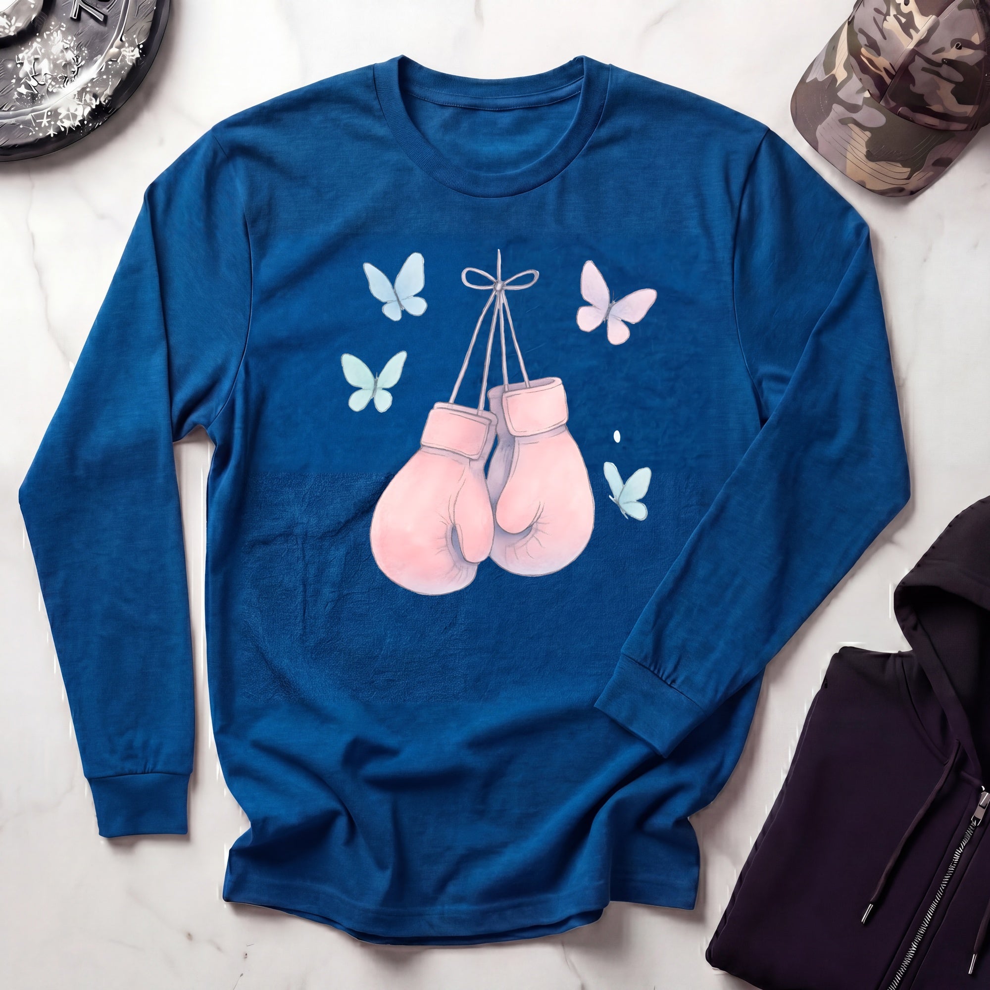 Pink Boxing Gloves Long Sleeve Gym Tee