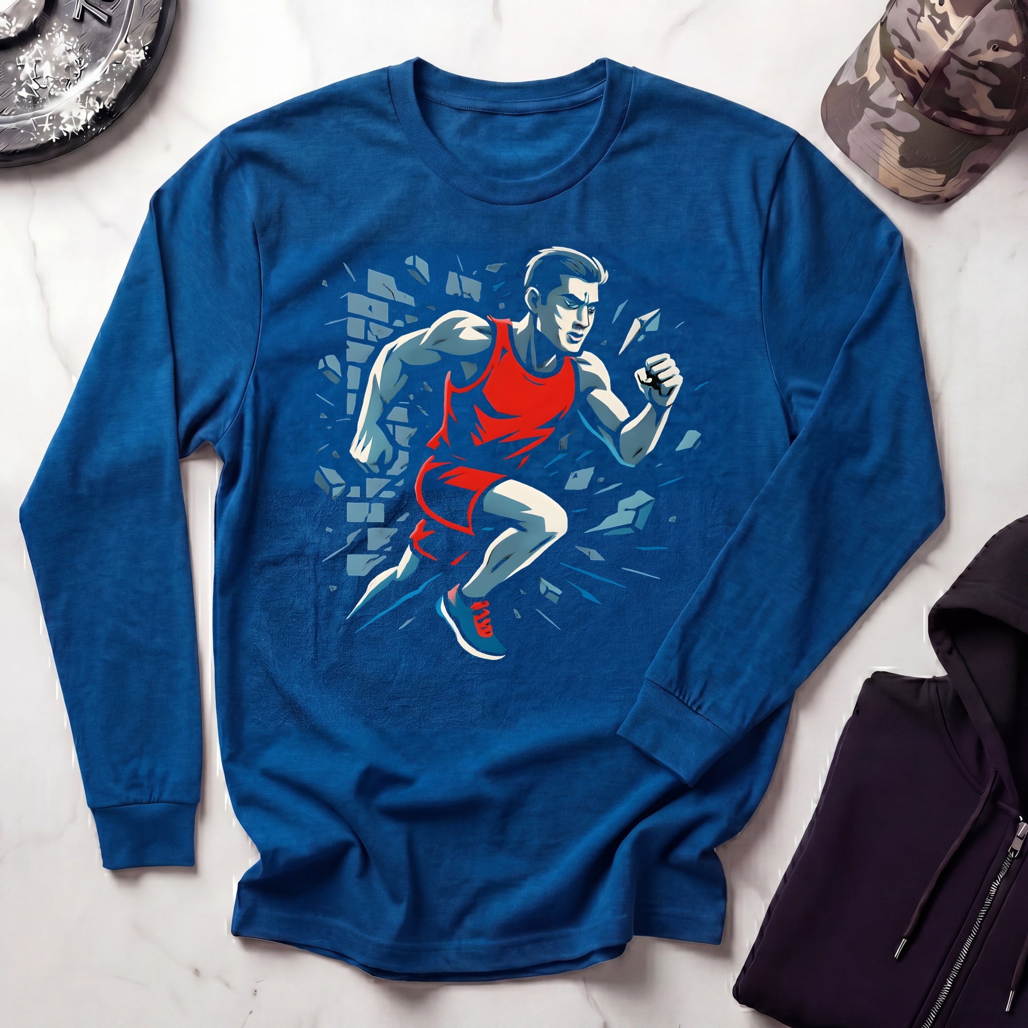 Runner Breaks Through Graphic Long Sleeve Gym Tee