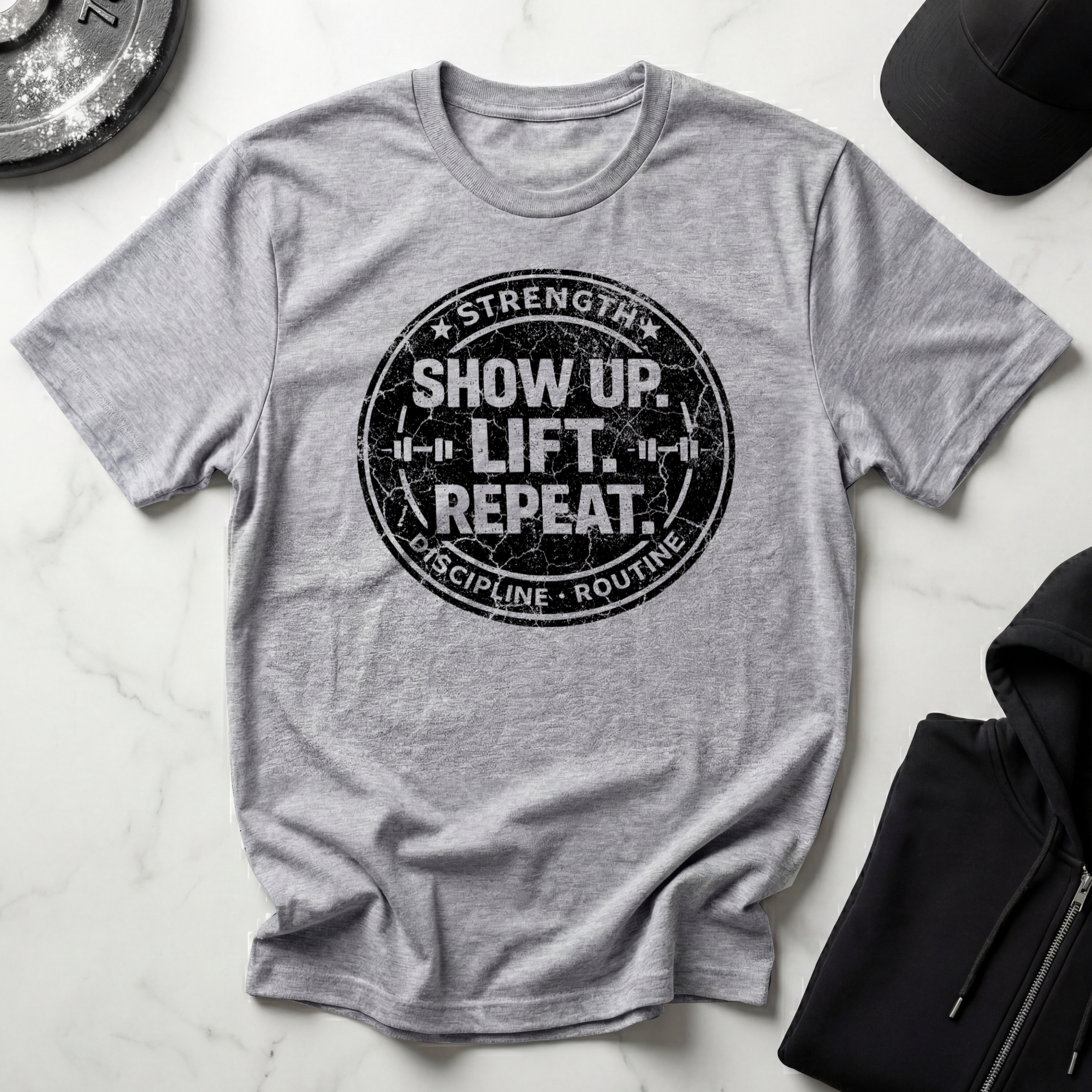 Show Up Lift Repeat Light Tee