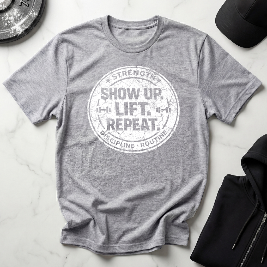 Show Up Lift Repeat Dark Tee