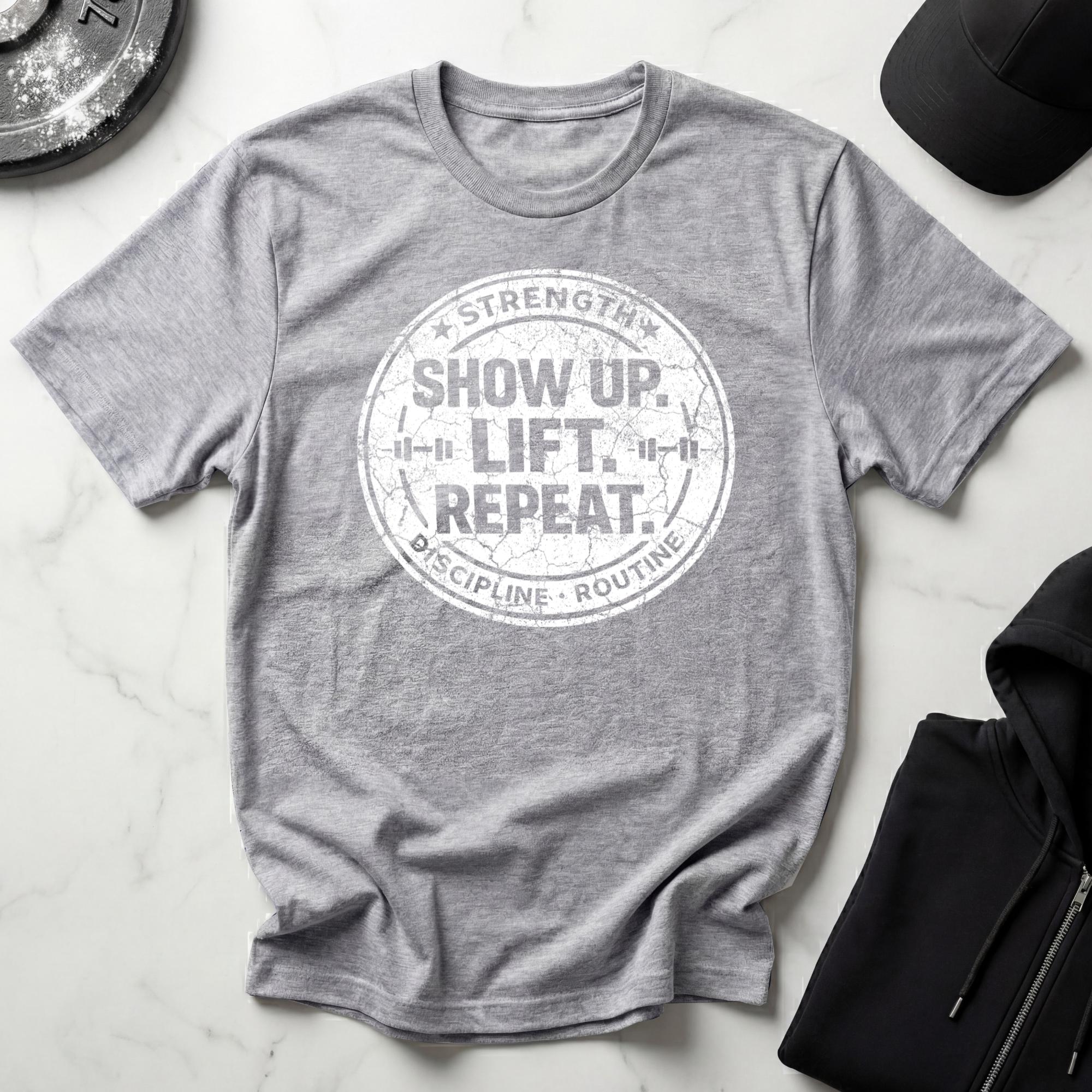 Show Up Lift Repeat Dark Tee