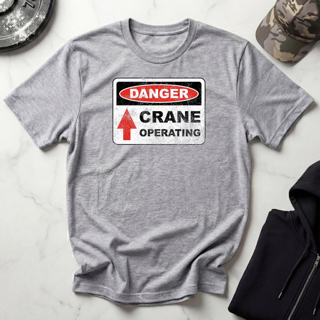 Crane Danger Sign Graphic Vintage Gym T-Shirt