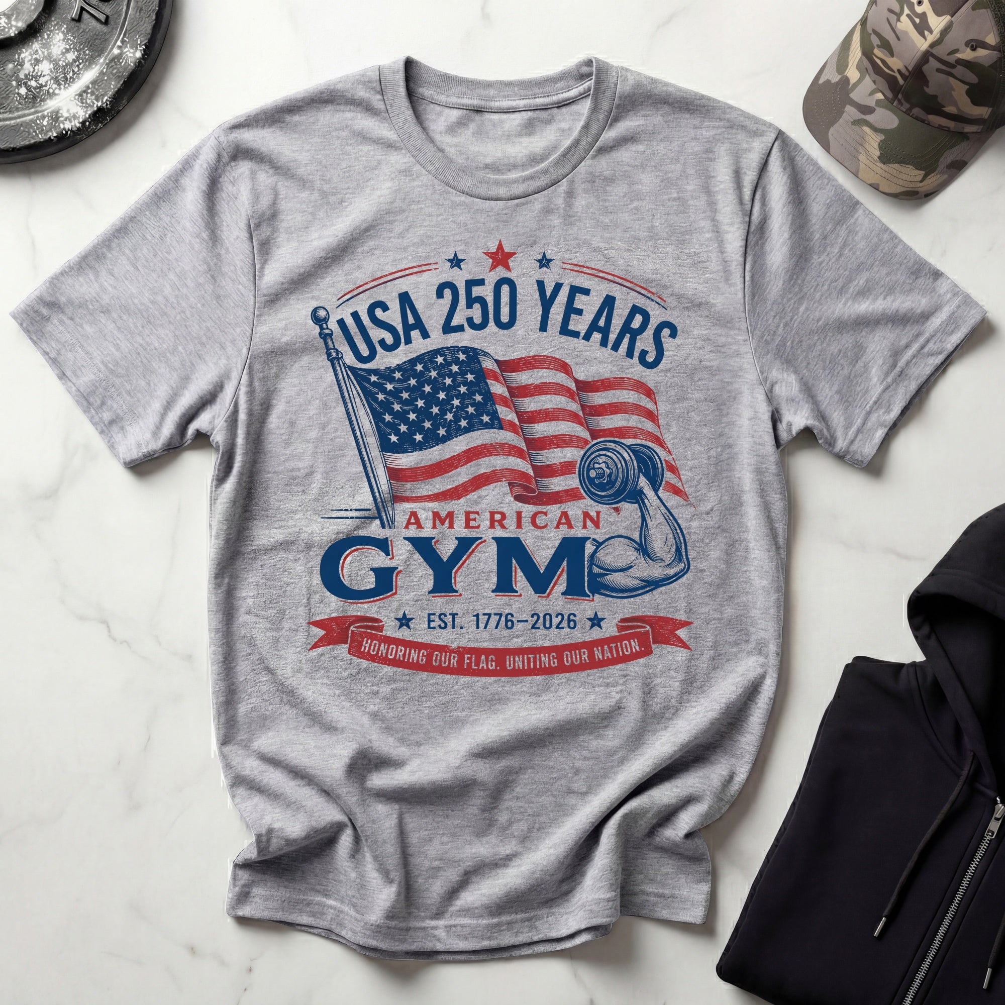 USA 250 America Gym Graphic Retro Gym T-Shirt