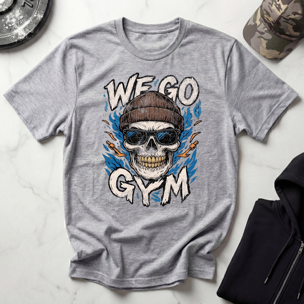 We Go Gym Skull Graphic Vintage Gym T-Shirt