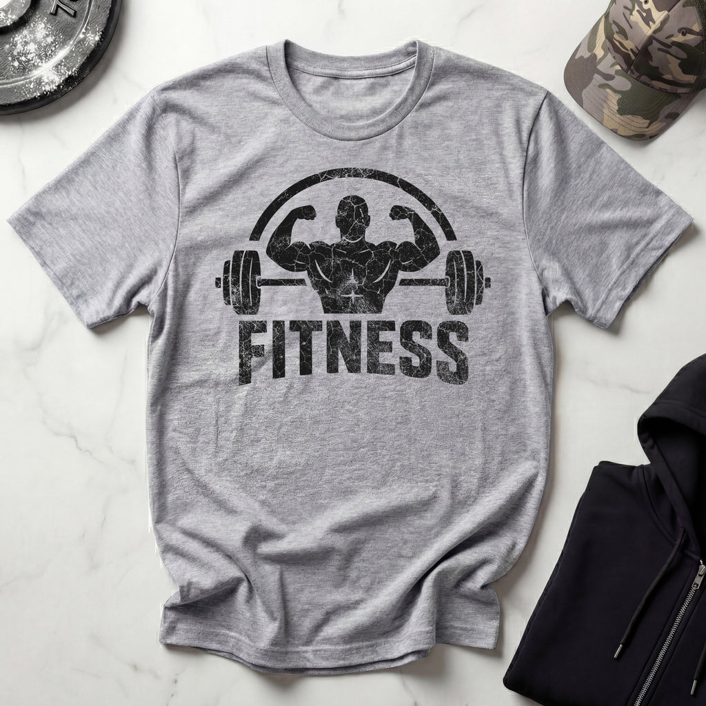Bodybuilder and Barbell Grunge Dark Gym T-Shirt