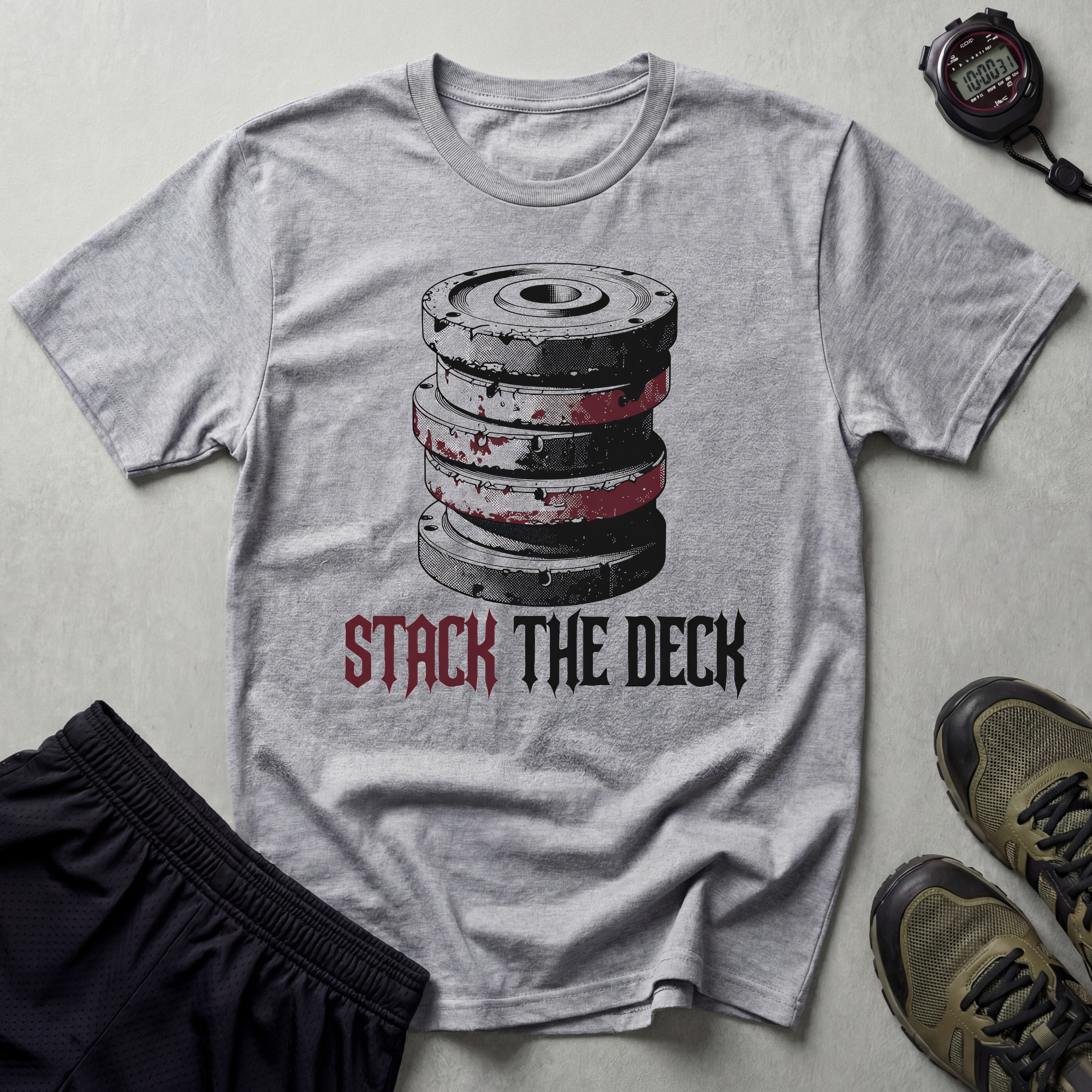 Stack The Desk Weight Plates Gym T-Shirt