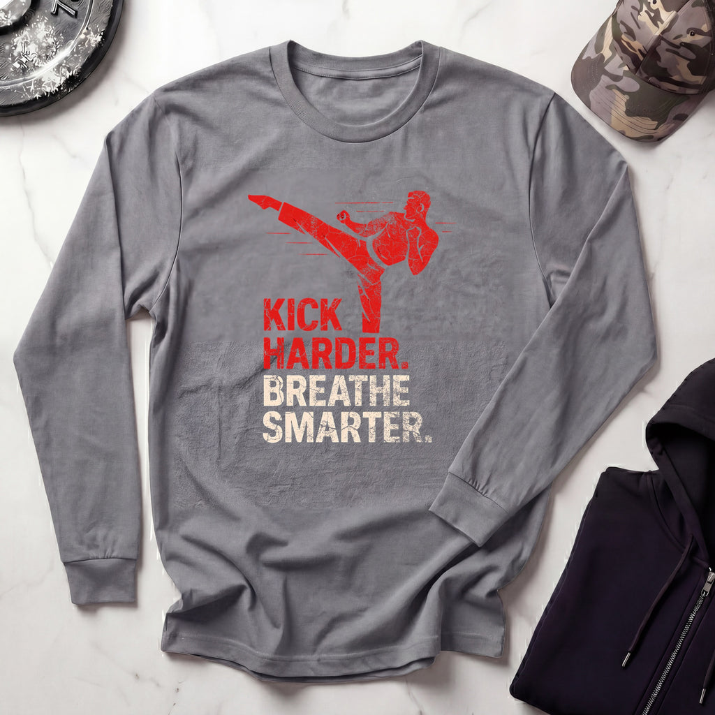 Kick Harder Graphic Long Sleeve Gym Tee