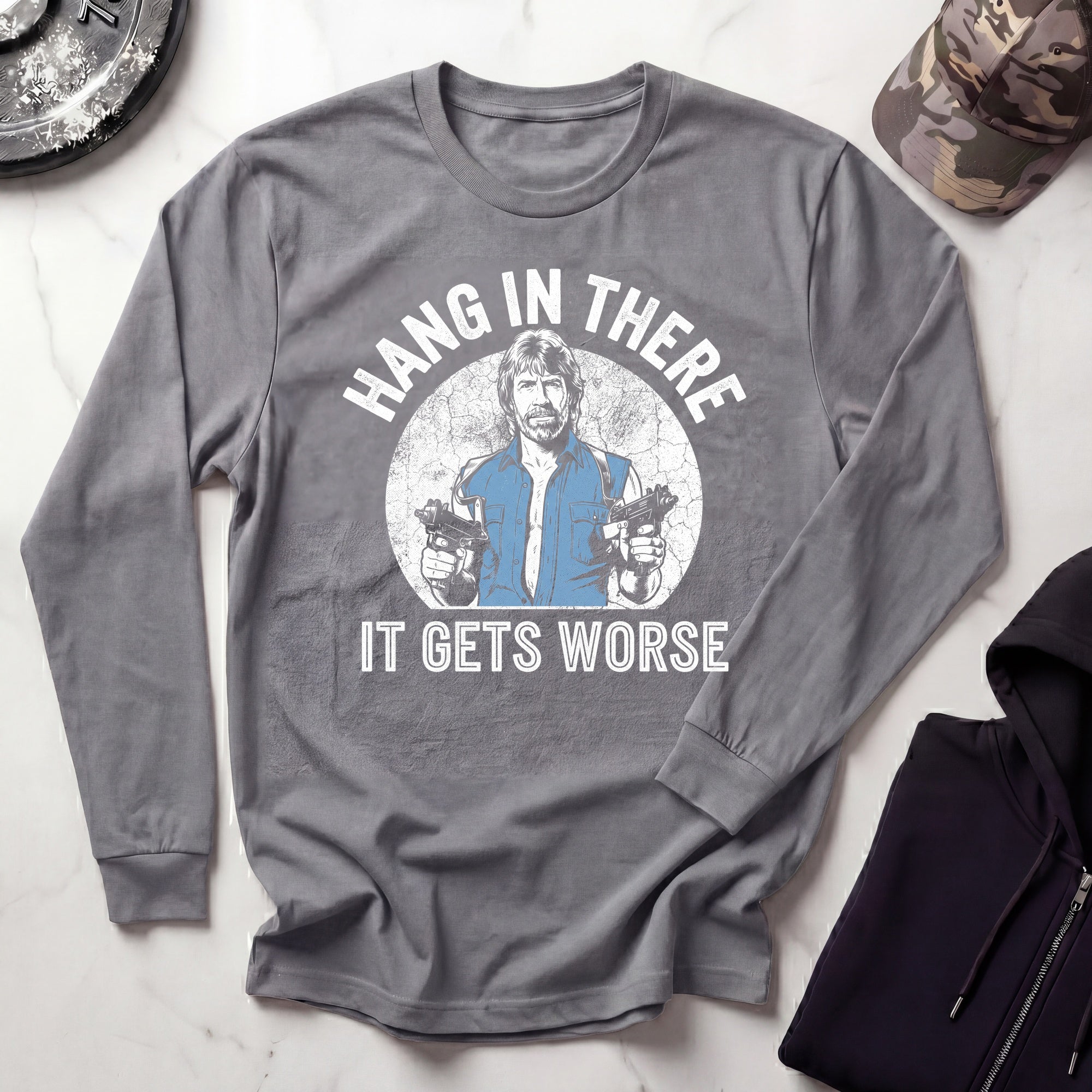 Hang In There Graphic Long Sleeve Gym Tee