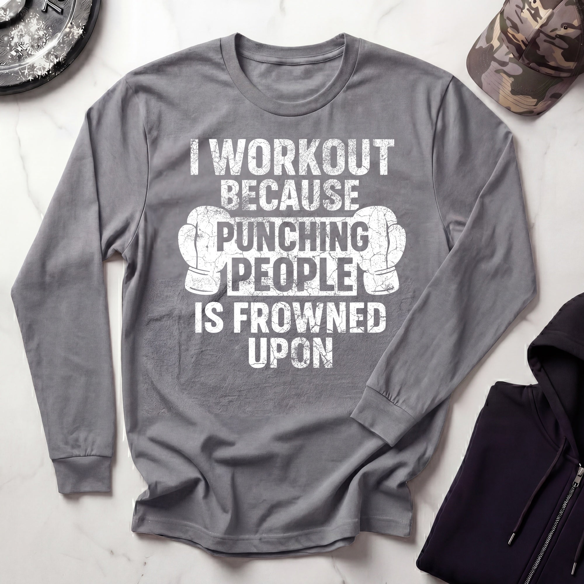 I Work Out Boxer Long Sleeve Gym Tee