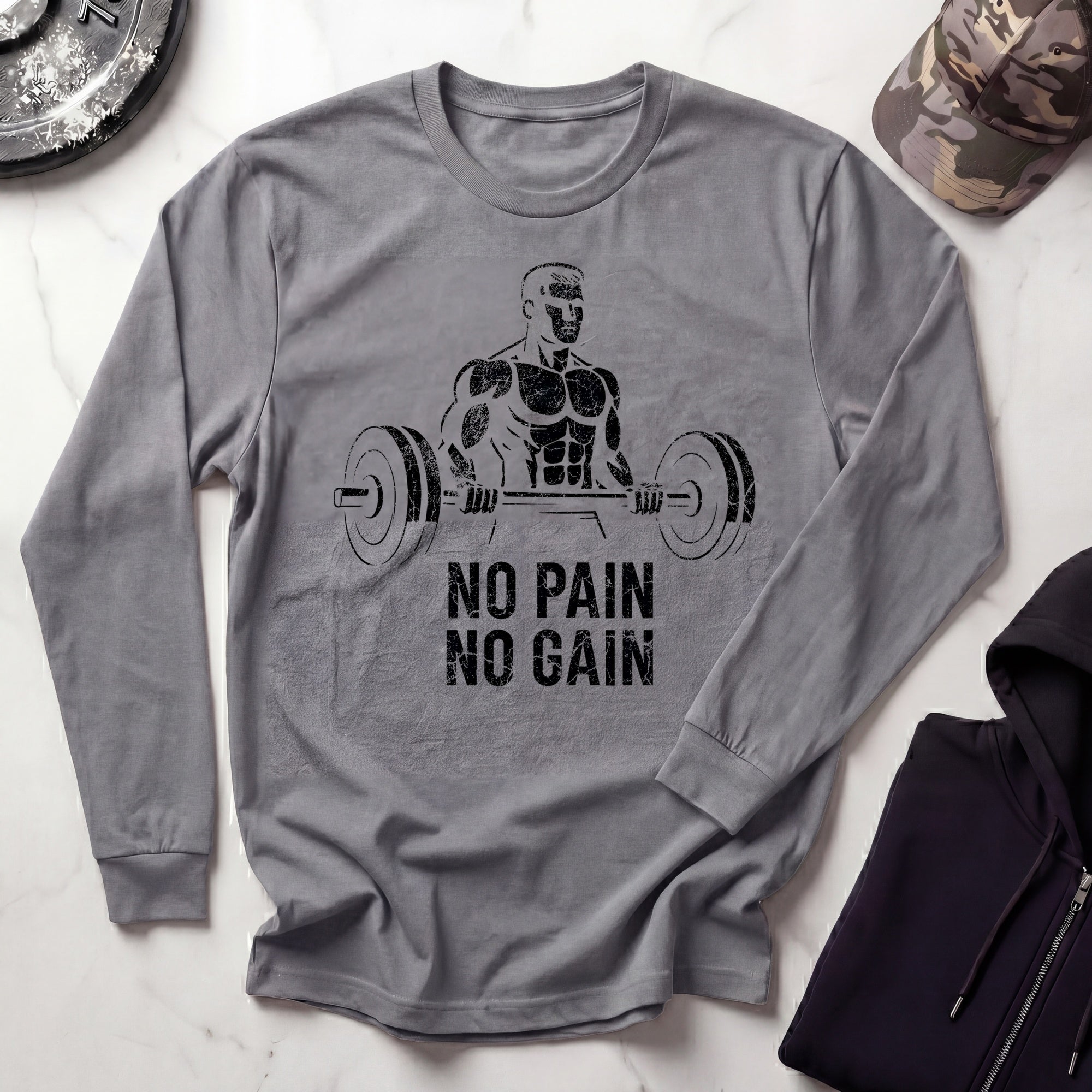 No Pain No Gain Vintage Long Sleeve Gym Tee