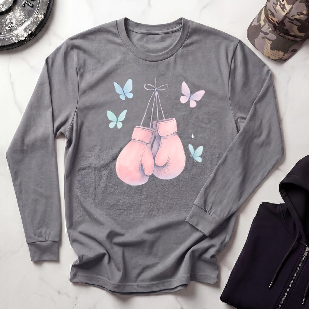 Pink Boxing Gloves Long Sleeve Gym Tee
