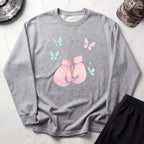 Pink Boxing Gloves Cozy Gym Crewneck Sweatshirt