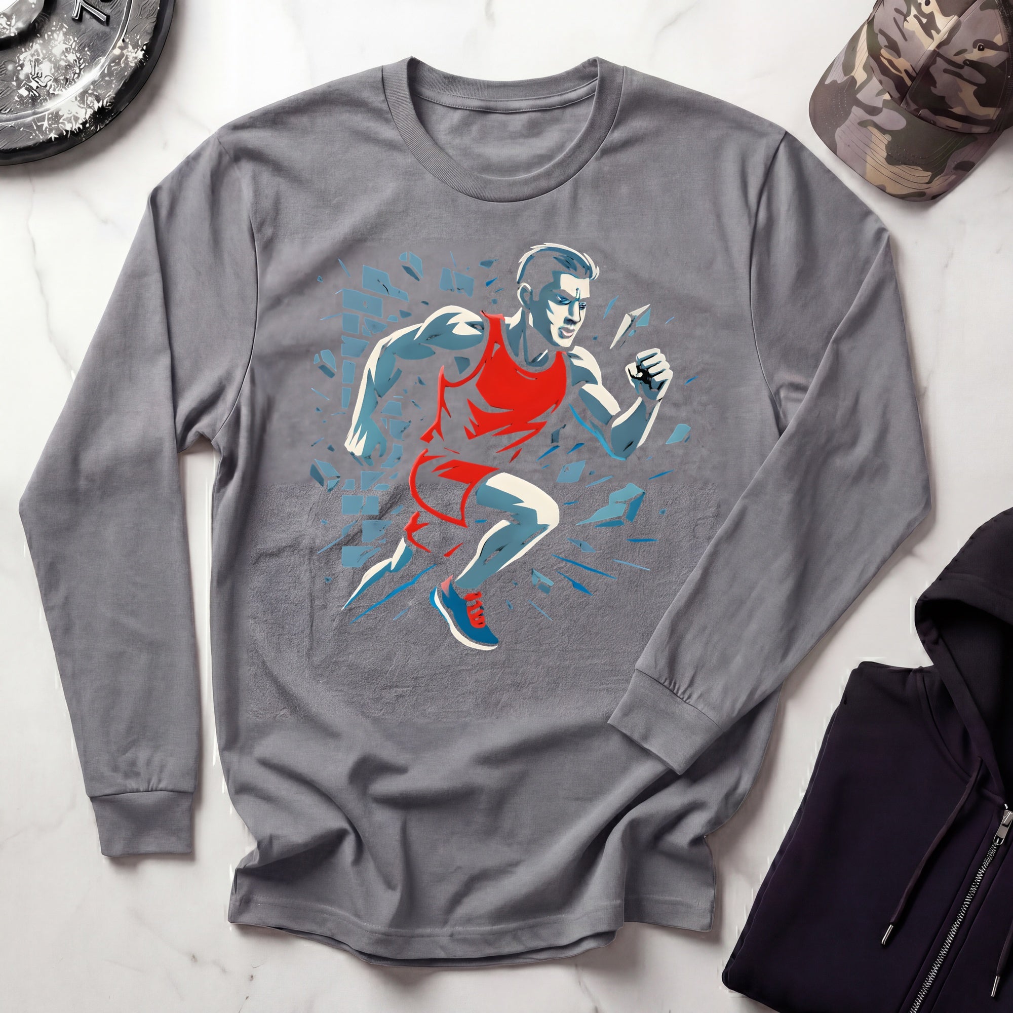 Runner Breaks Through Graphic Long Sleeve Gym Tee