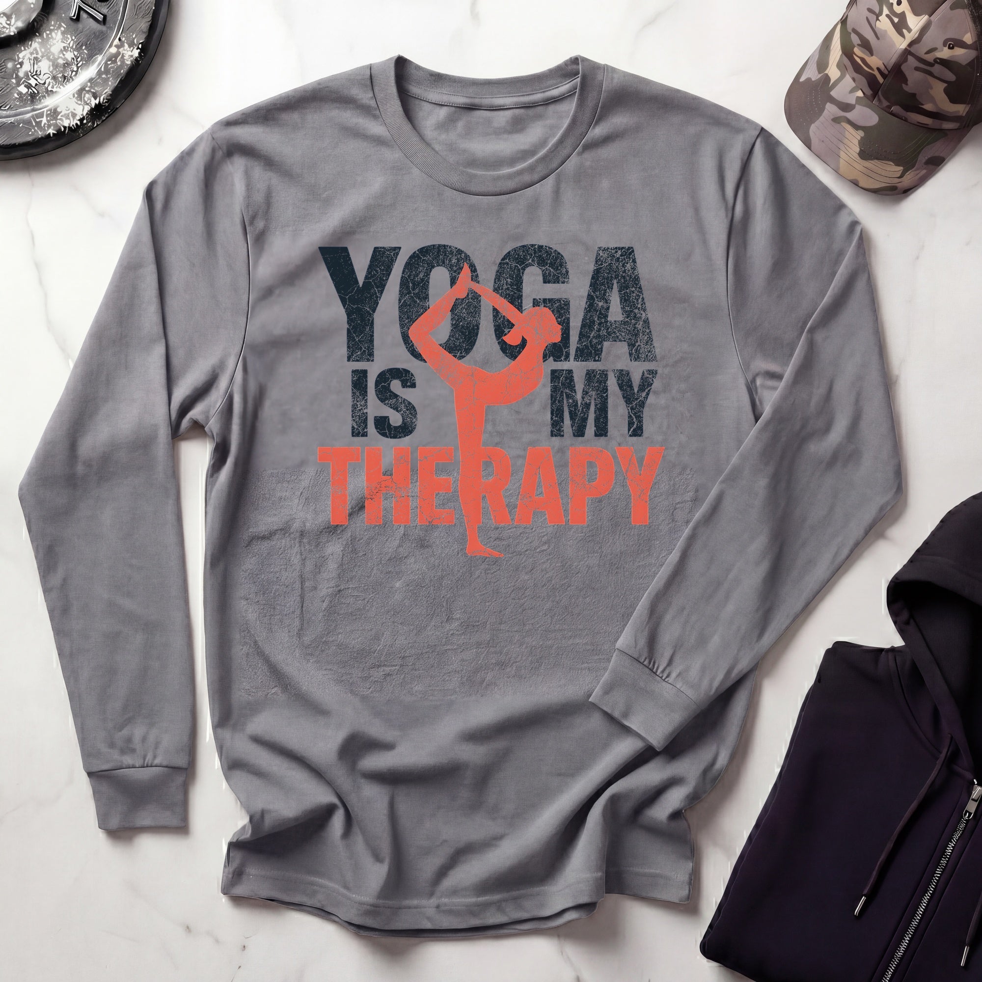 Yoga Is Therapy Vintage Long Sleeve Gym Tee