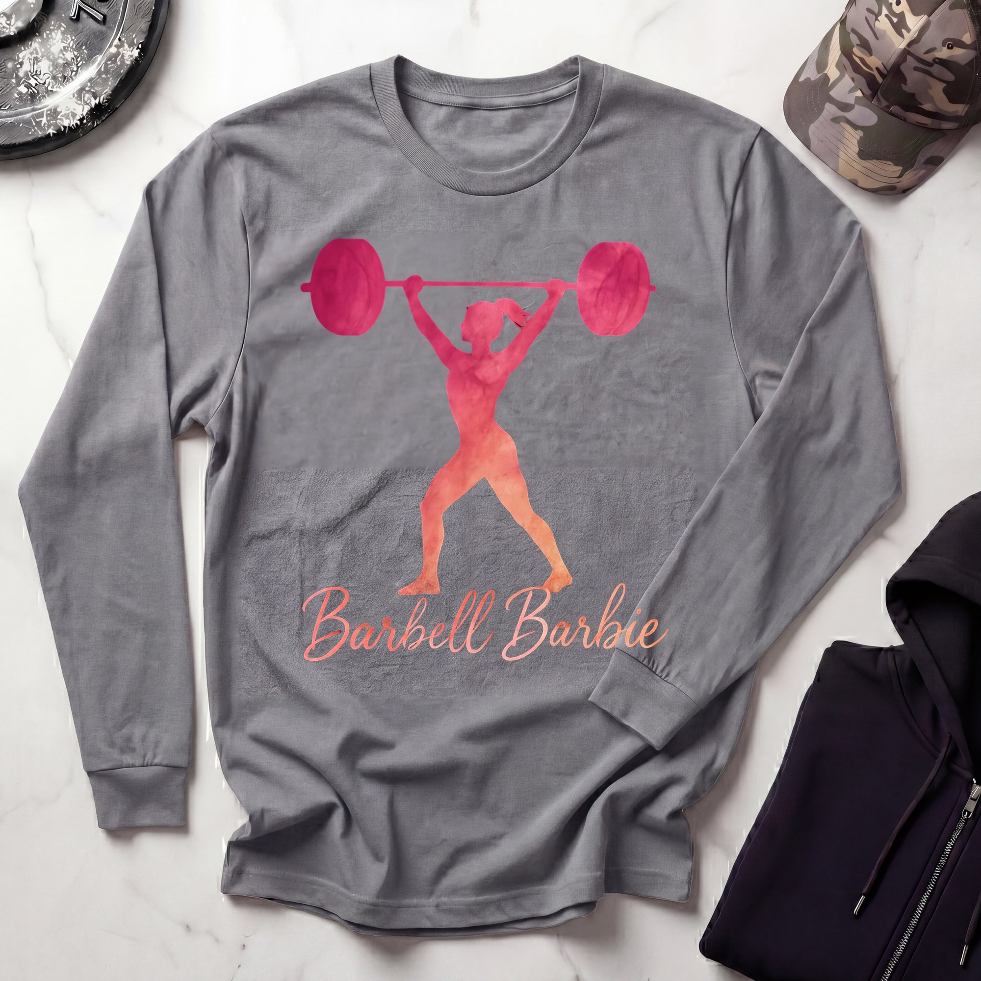 Barbell Barbie Long Sleeve Gym Tee