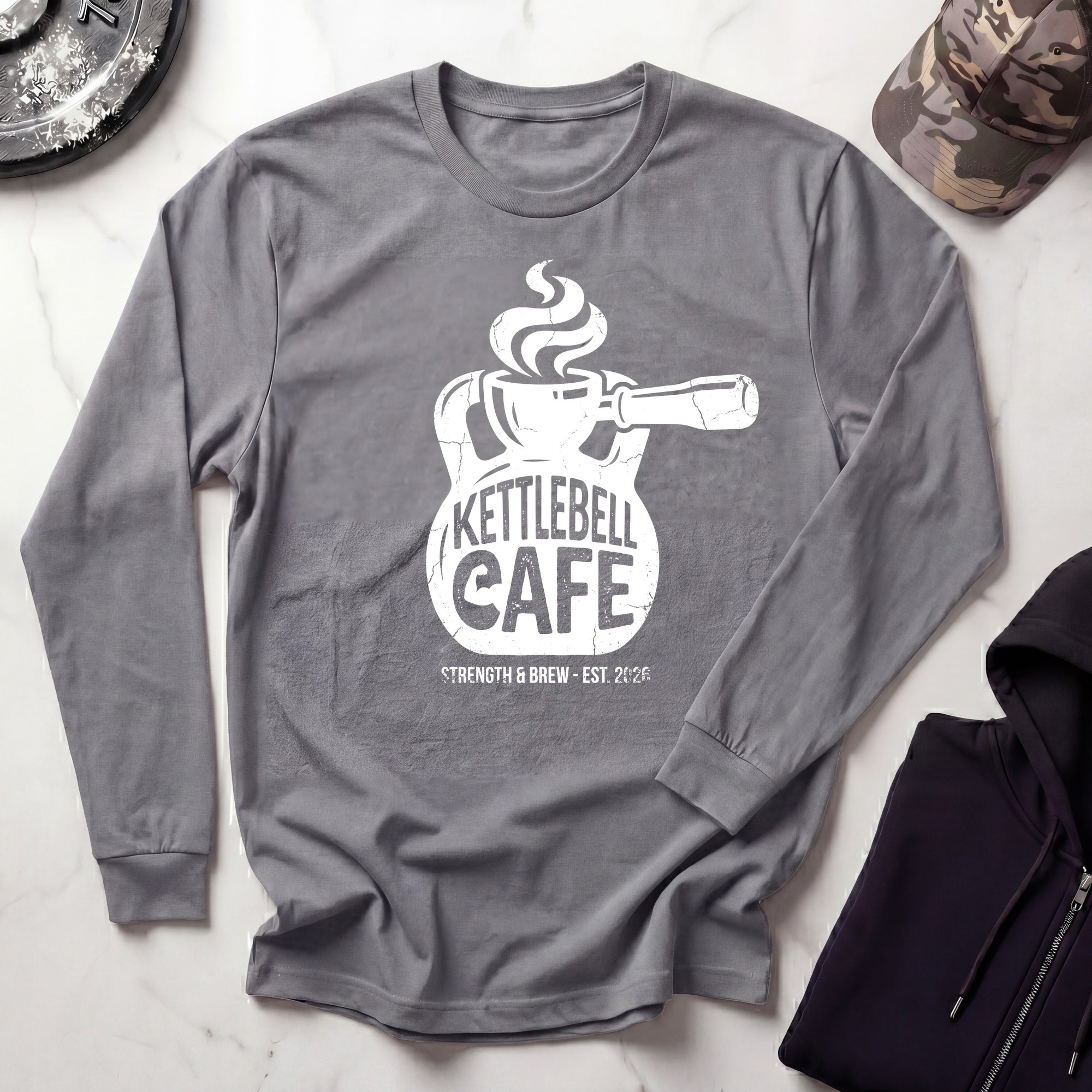 Kettlebell Cafe Graphic Long Sleeve Gym Tee