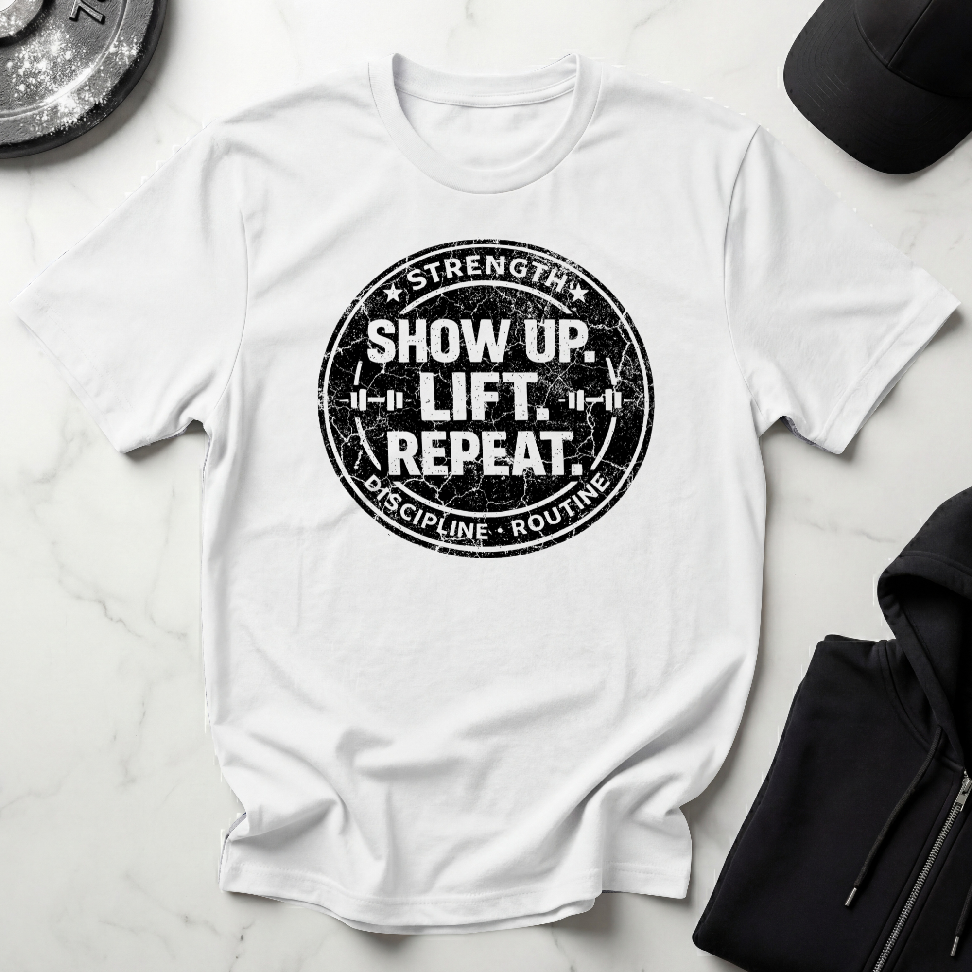 Show Up Lift Repeat Light Tee