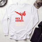 Kick Harder Graphic Long Sleeve Gym Tee