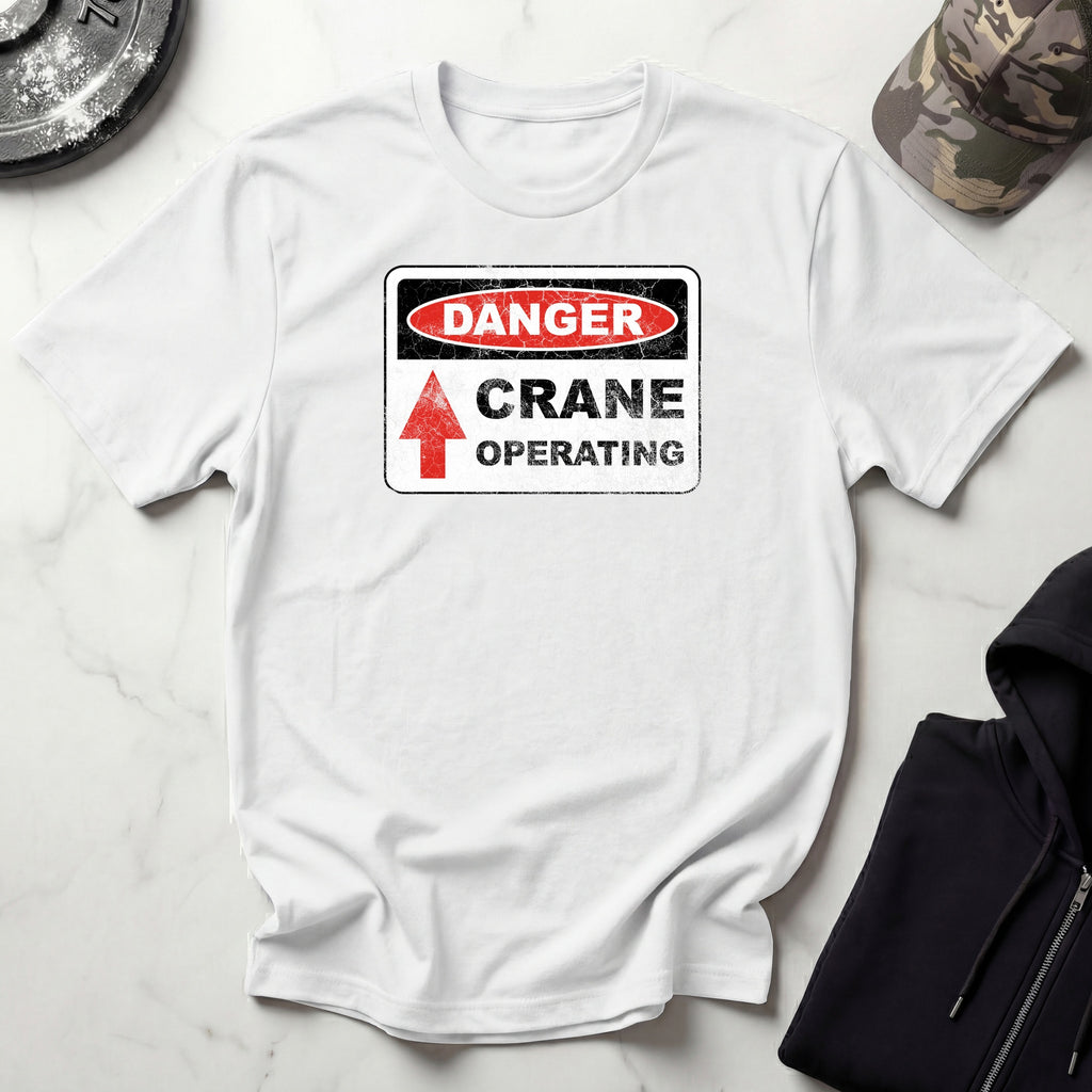 Crane Danger Sign Graphic Vintage Gym T-Shirt