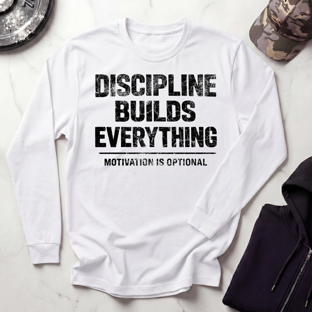Discipline Builds Everything Grunge Long Sleeve Gym Tee