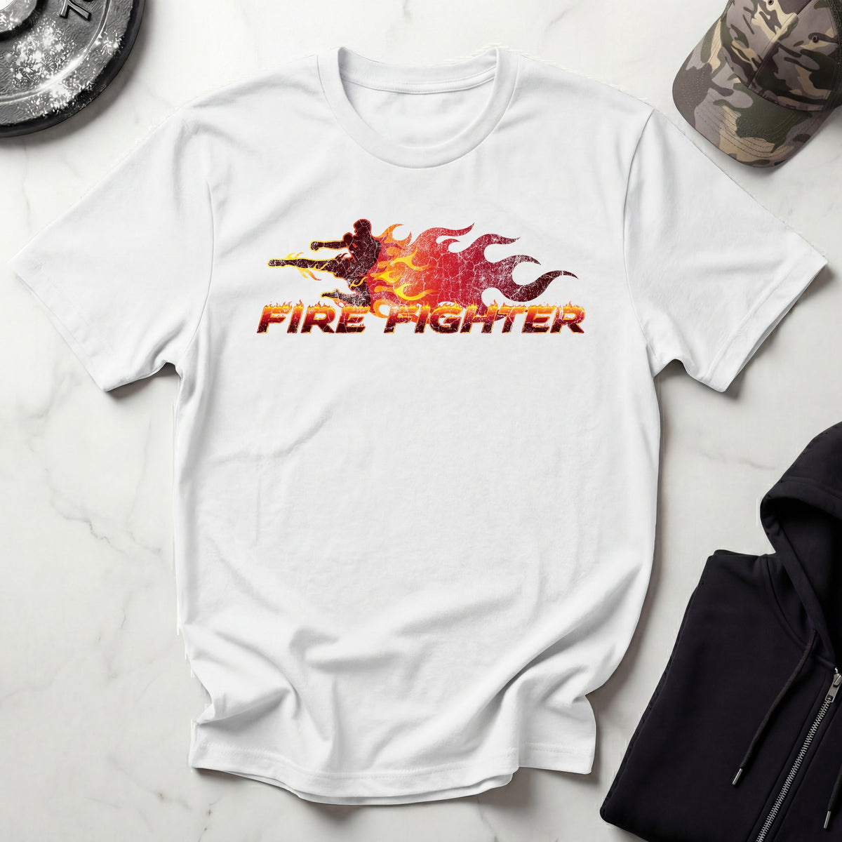 Fire Fighter Graphic Retro Gym T-Shirt