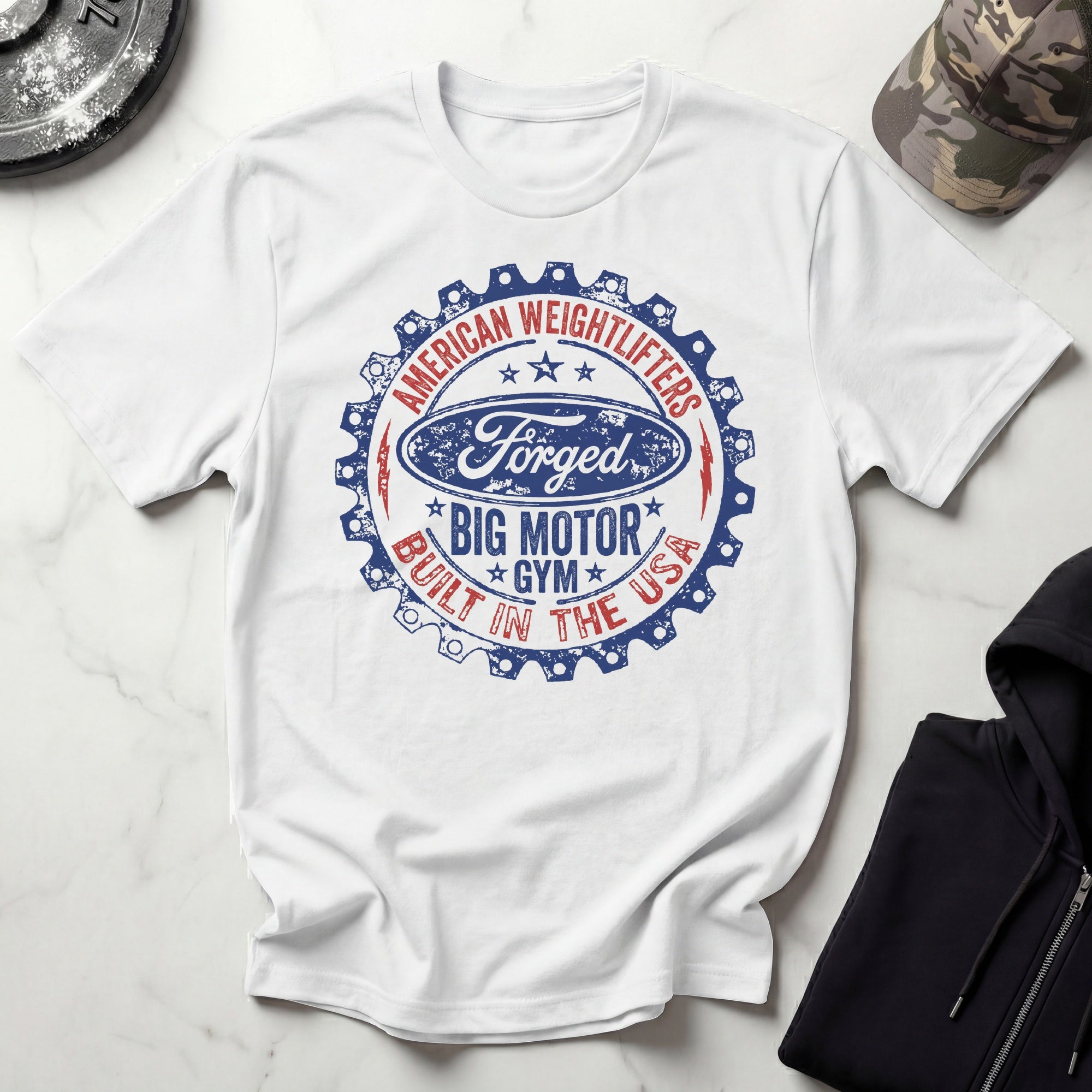 Forged In The USA Badge Vintage Gym T-Shirt