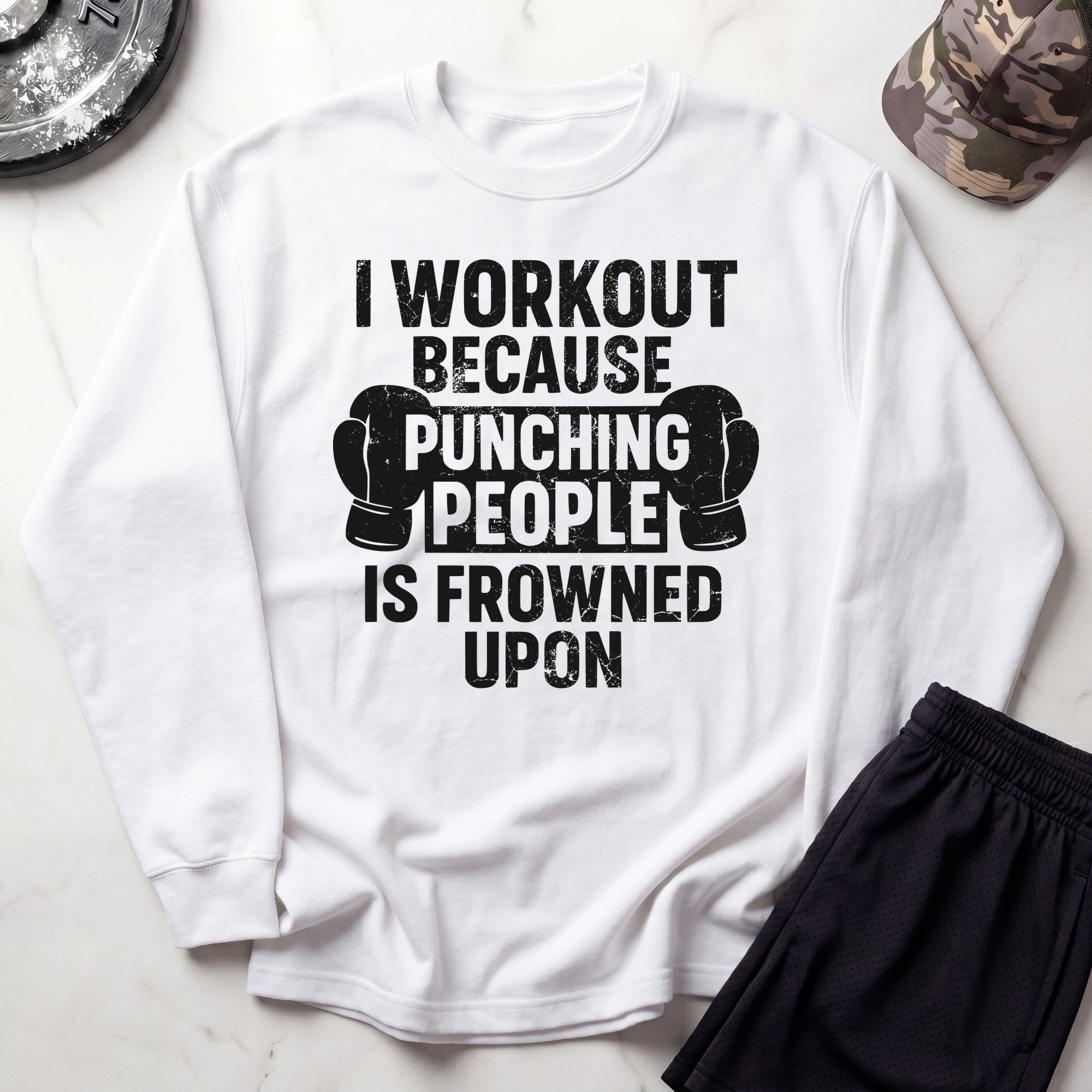 I Work Out Cozy Retro Crewneck Gym Sweatshirt