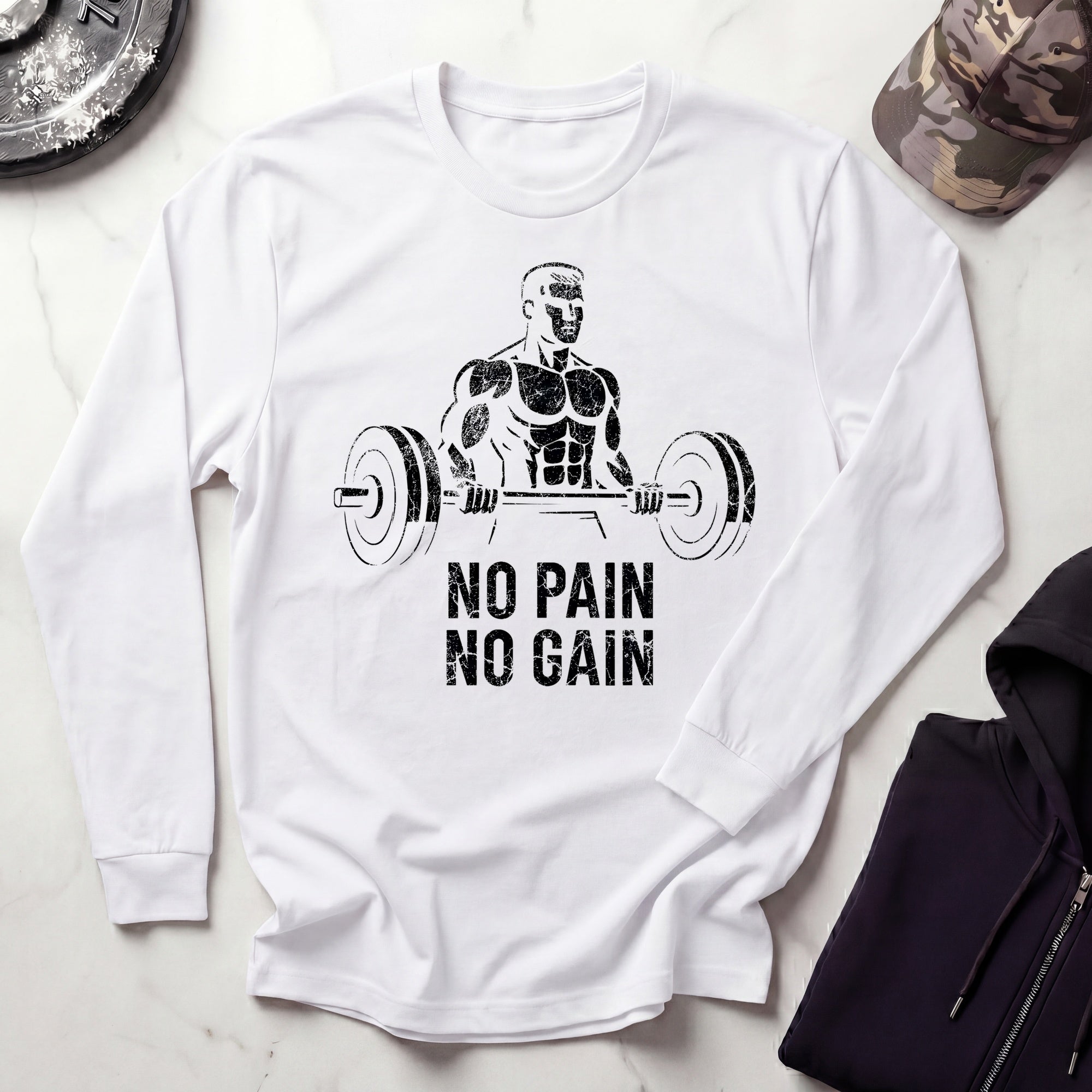 No Pain No Gain Vintage Long Sleeve Gym Tee