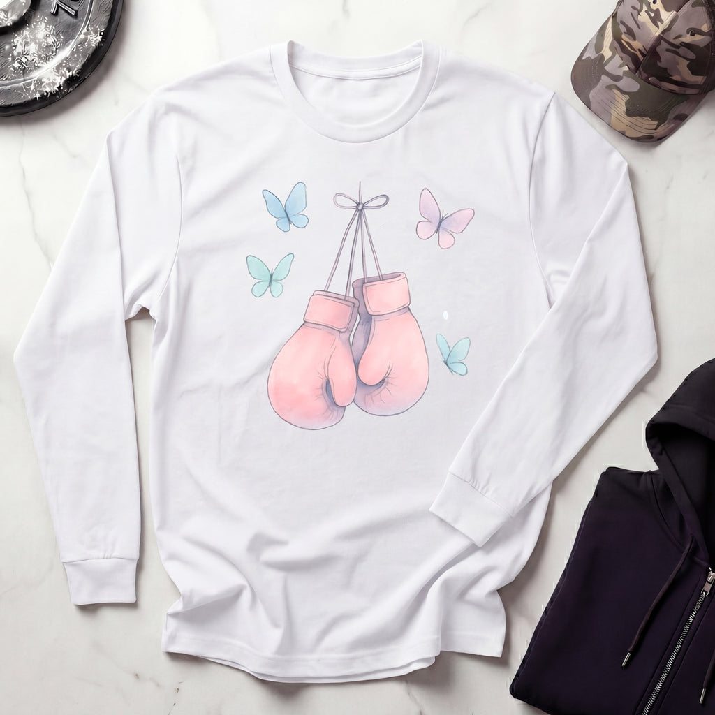 Pink Boxing Gloves Long Sleeve Gym Tee