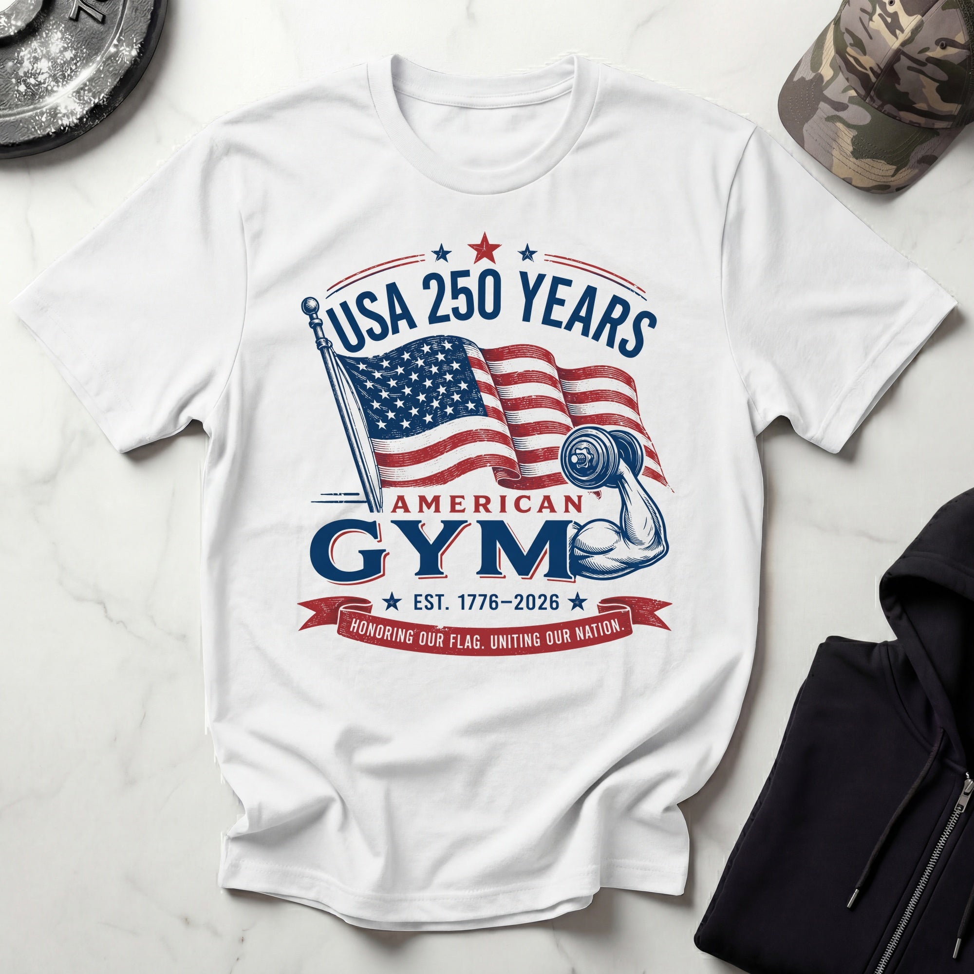 USA 250 America Gym Graphic Retro Gym T-Shirt