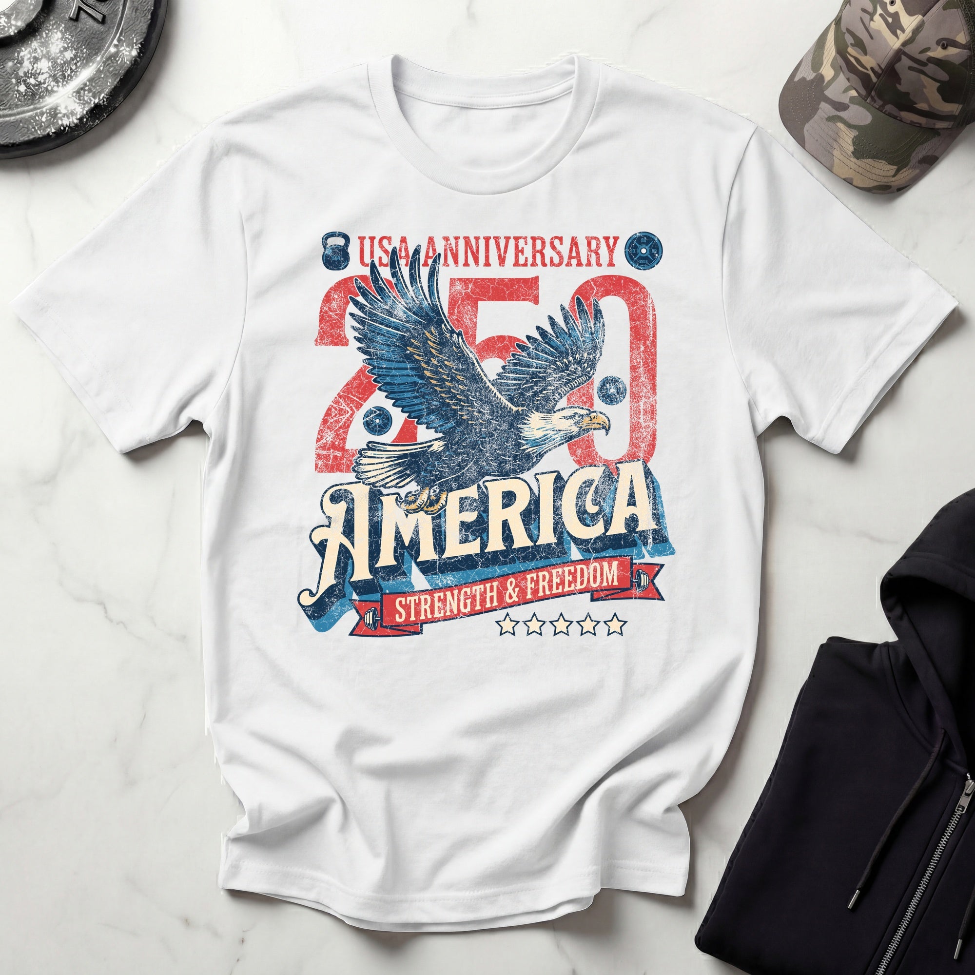 America USA 250 Strength Freedom Vintage Gym T-Shirt