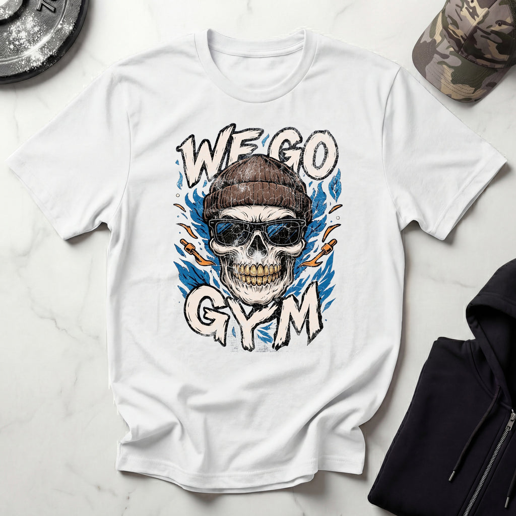 We Go Gym Skull Graphic Vintage Gym T-Shirt