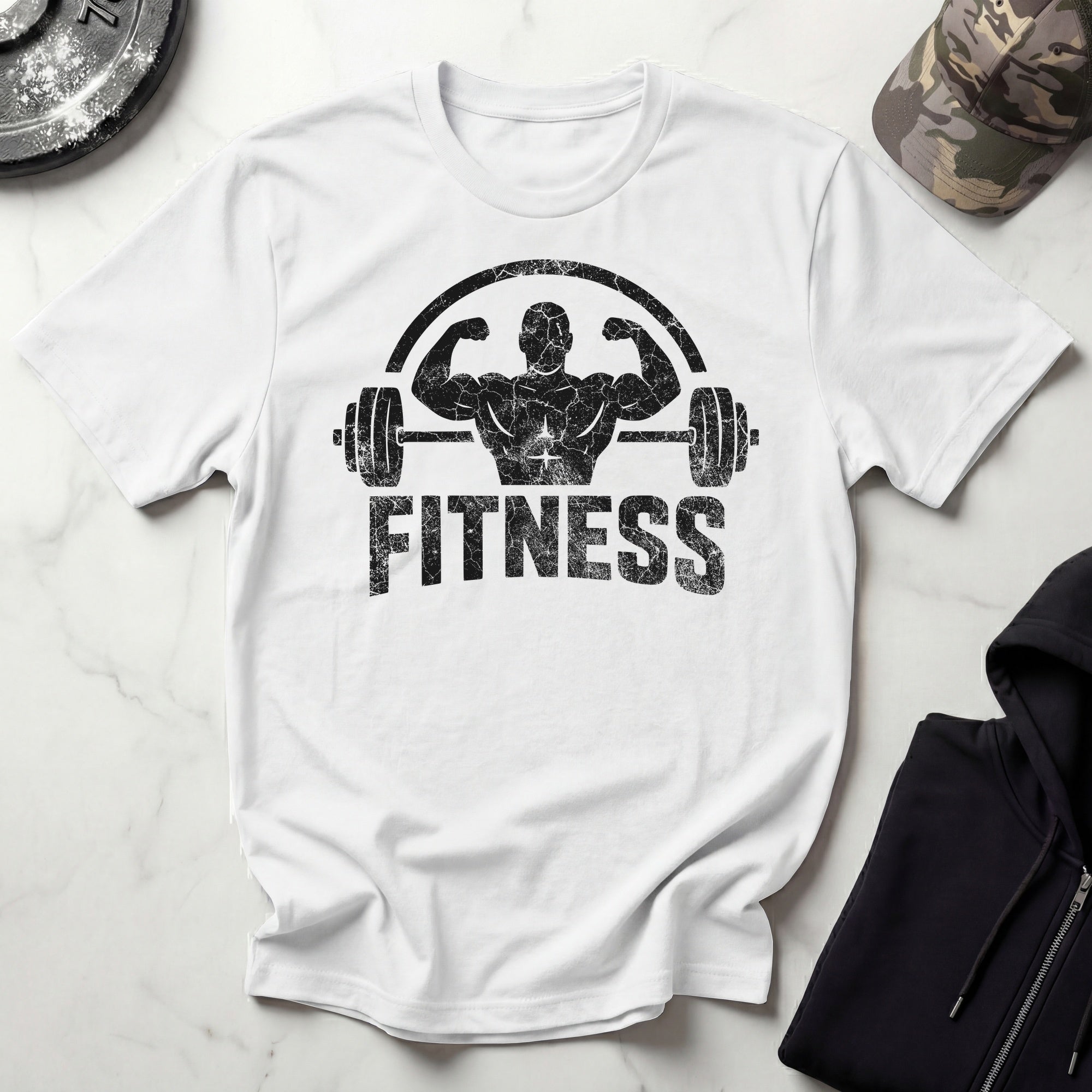 Bodybuilder and Barbell Grunge Dark Gym T-Shirt